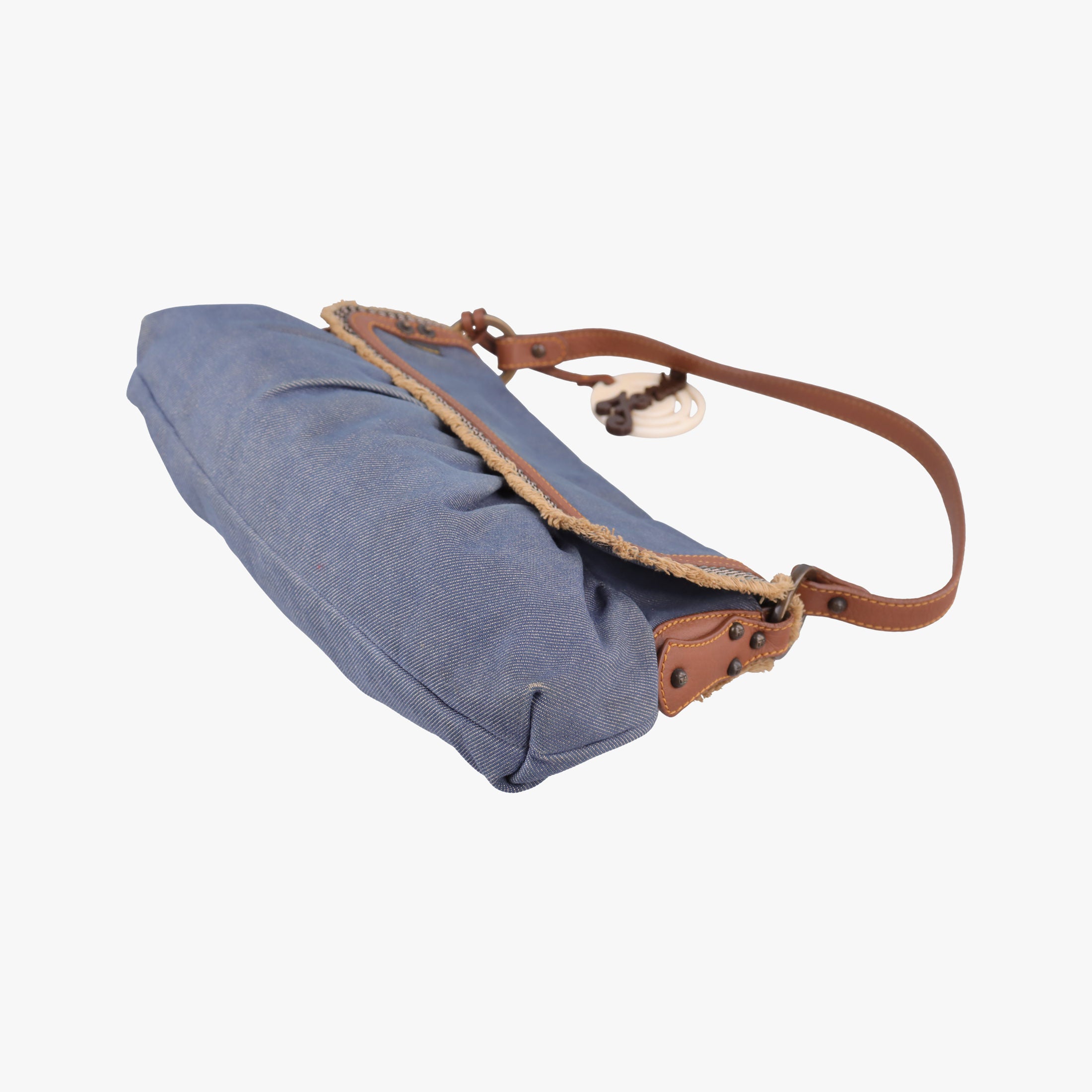 Pre-owned Fendi Chef Blue Denim ×Brown Trim Denim CanvasxCalfskin  shoulderbag | stylenewstar