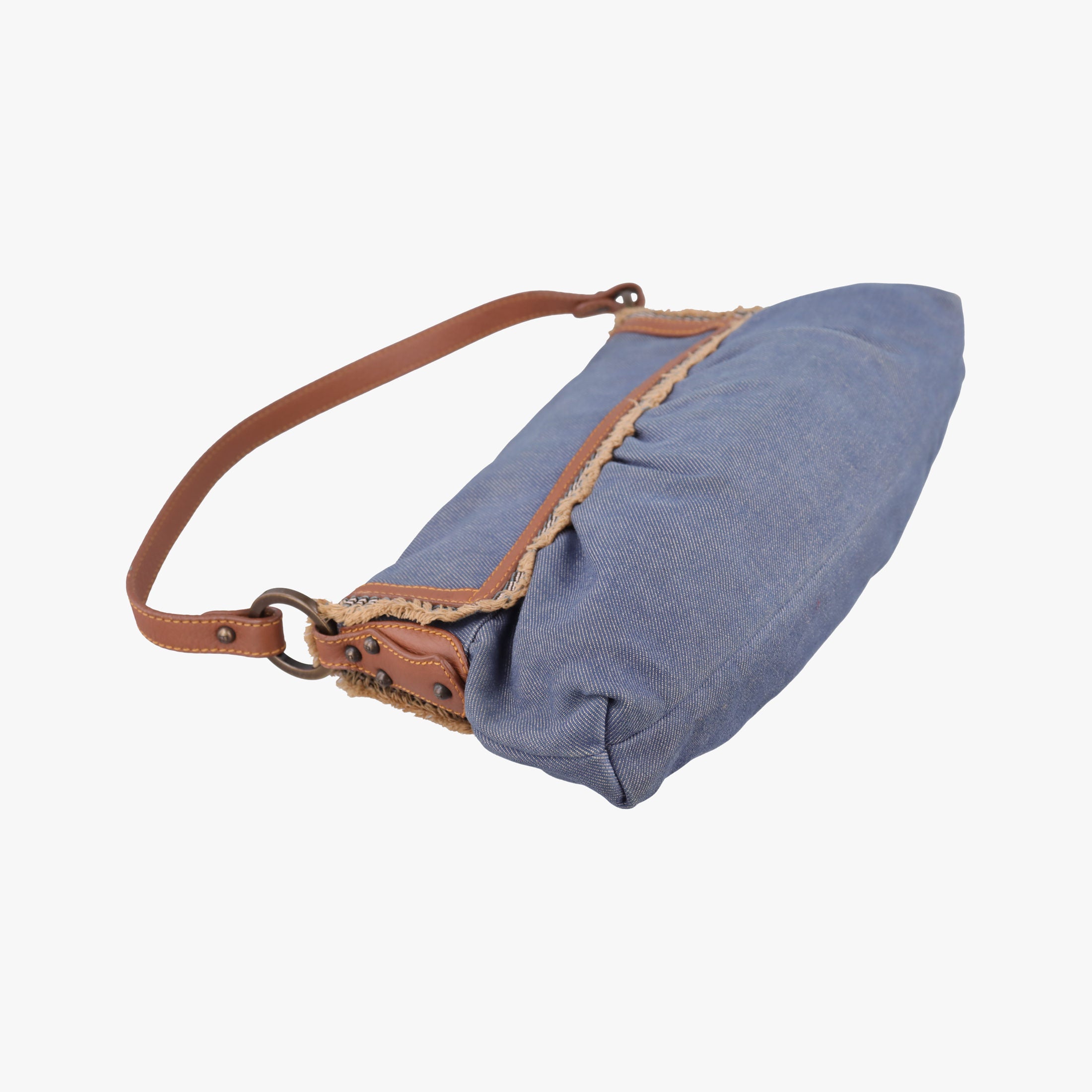 Pre-owned Fendi Chef Blue Denim ×Brown Trim Denim CanvasxCalfskin  shoulderbag | stylenewstar
