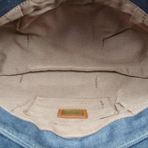 Pre-owned Fendi Chef Blue Denim ×Brown Trim Denim CanvasxCalfskin  shoulderbag | stylenewstar