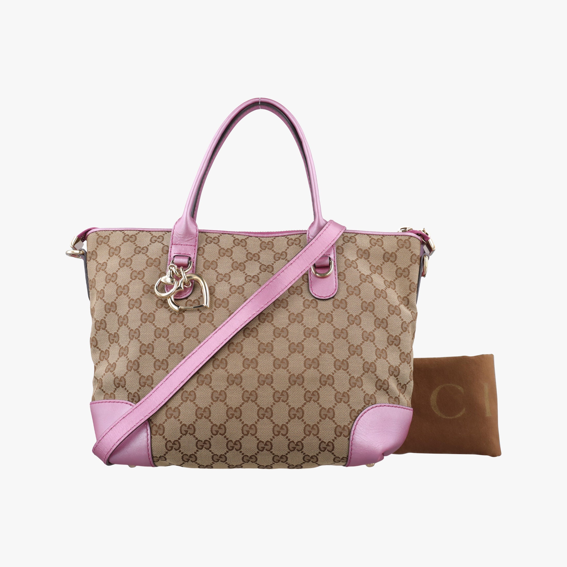 Secondhand Gucci Guccissima Heart Bit Beige × Pink Canvas×Leather 269957 shoulderbag | stylenewstar