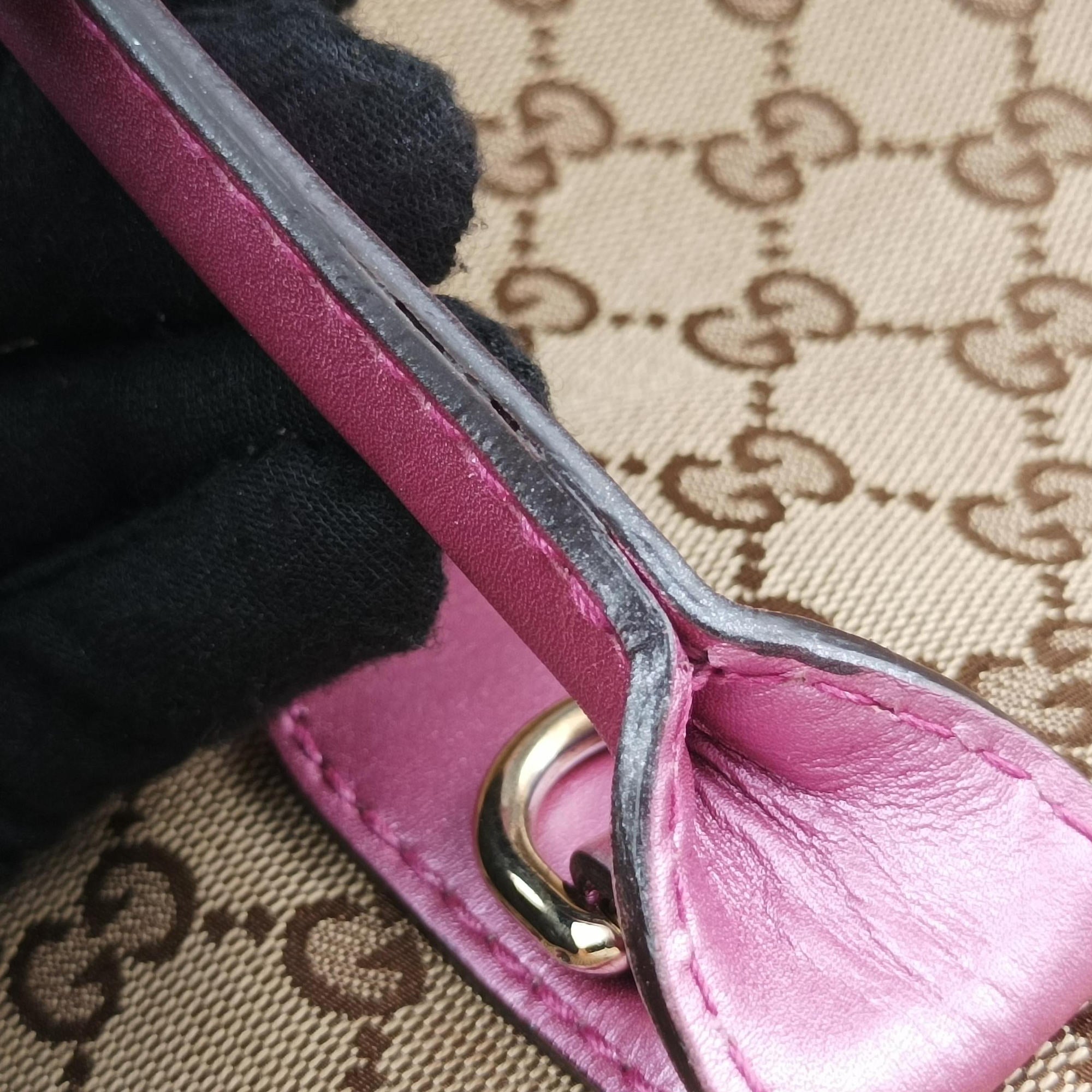 Secondhand Gucci Guccissima Heart Bit Beige × Pink Canvas×Leather 269957 shoulderbag | stylenewstar