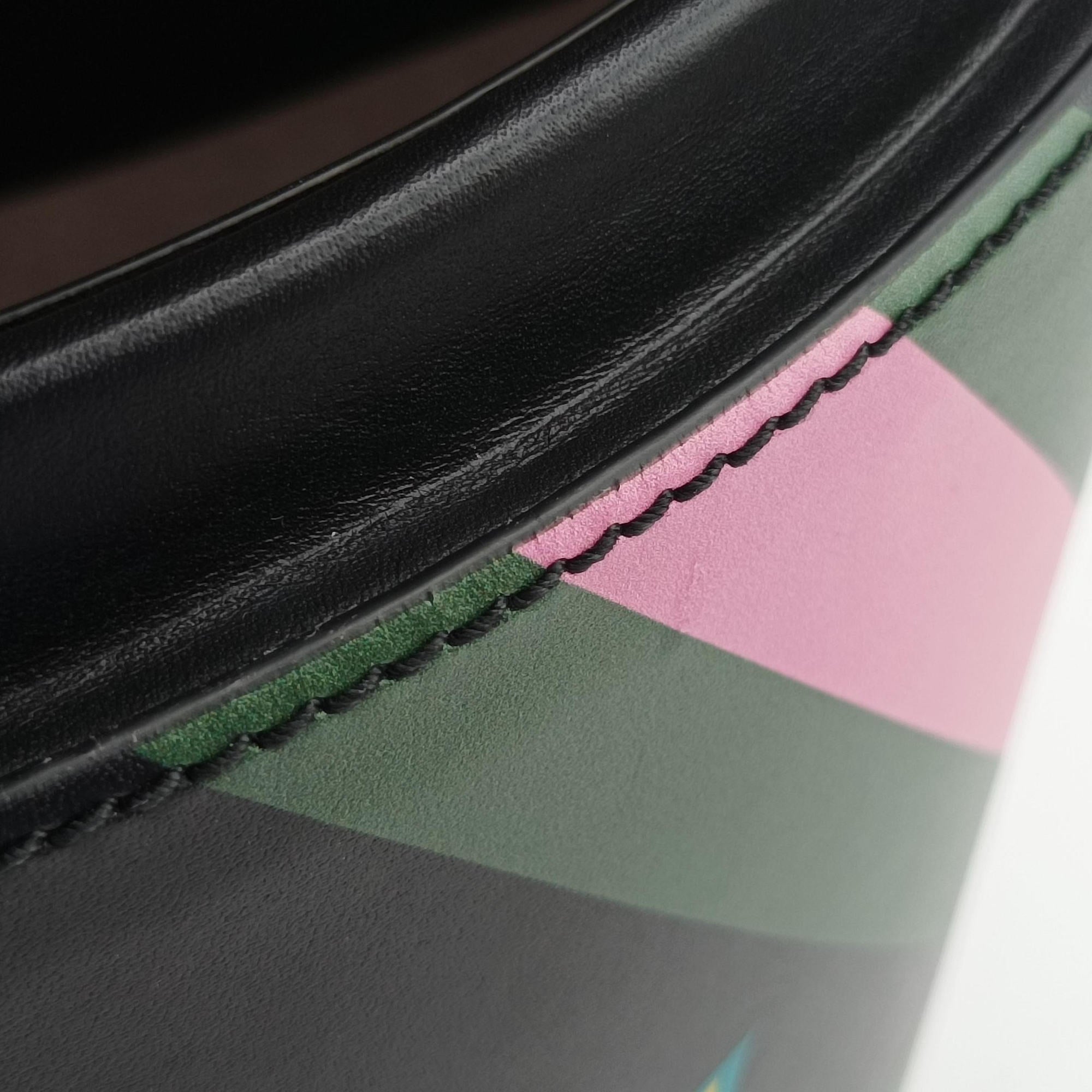 Pre-owned Gucci Printed bucket Black × blue × pink × green Leather 675882 shoulderbag | stylenewstar