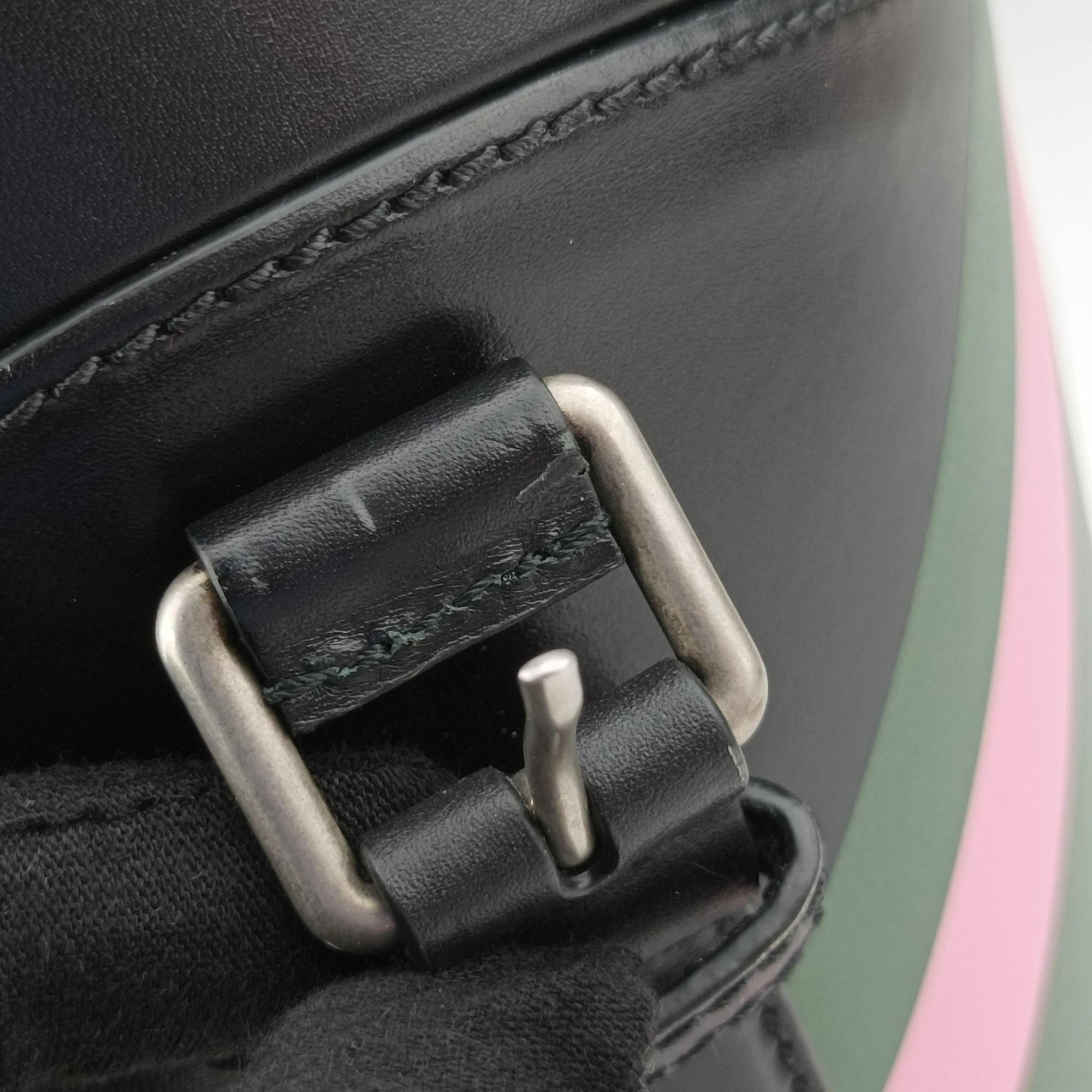 Pre-owned Gucci Printed bucket Black × blue × pink × green Leather 675882 shoulderbag | stylenewstar