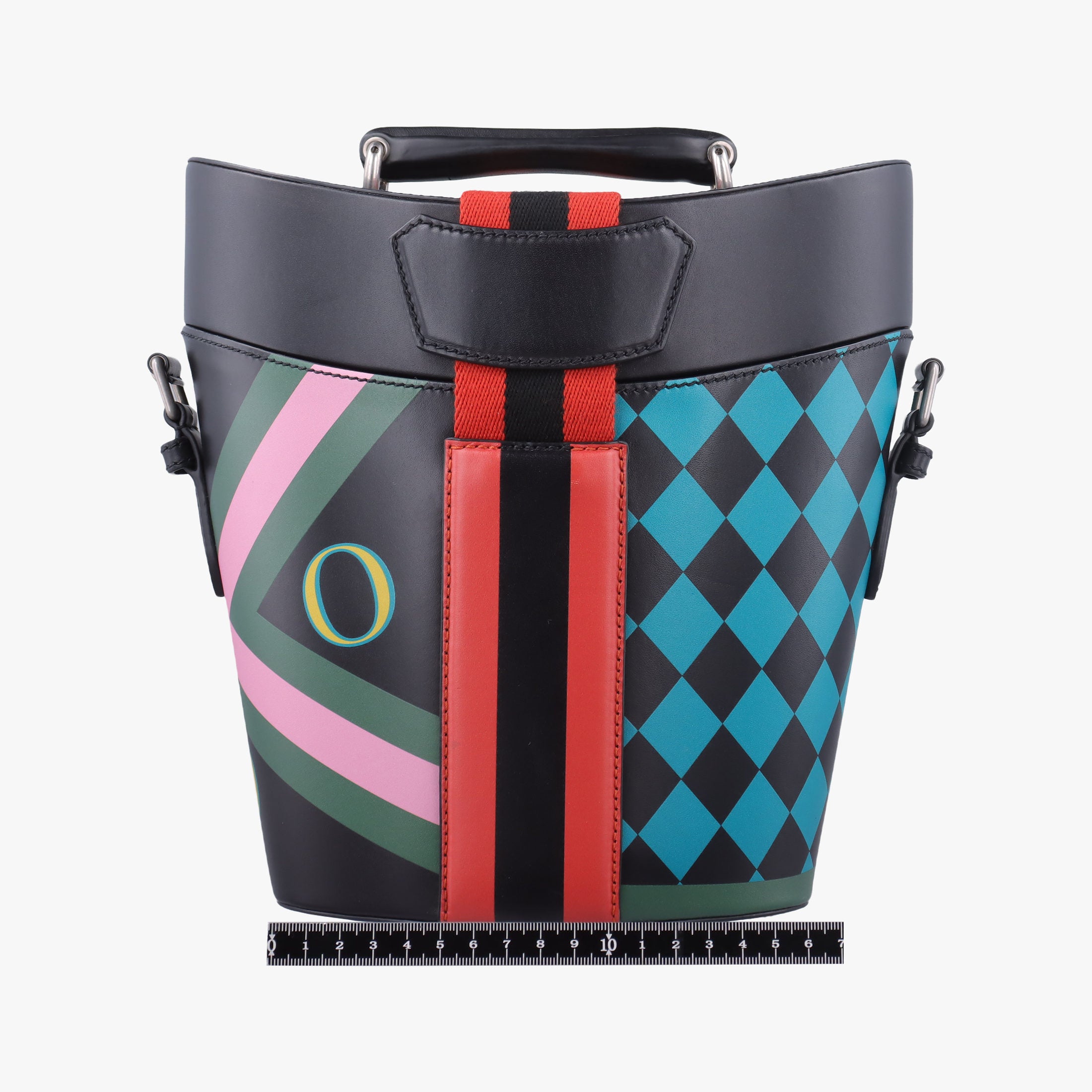 Pre-owned Gucci Printed bucket Black × blue × pink × green Leather 675882 shoulderbag | stylenewstar