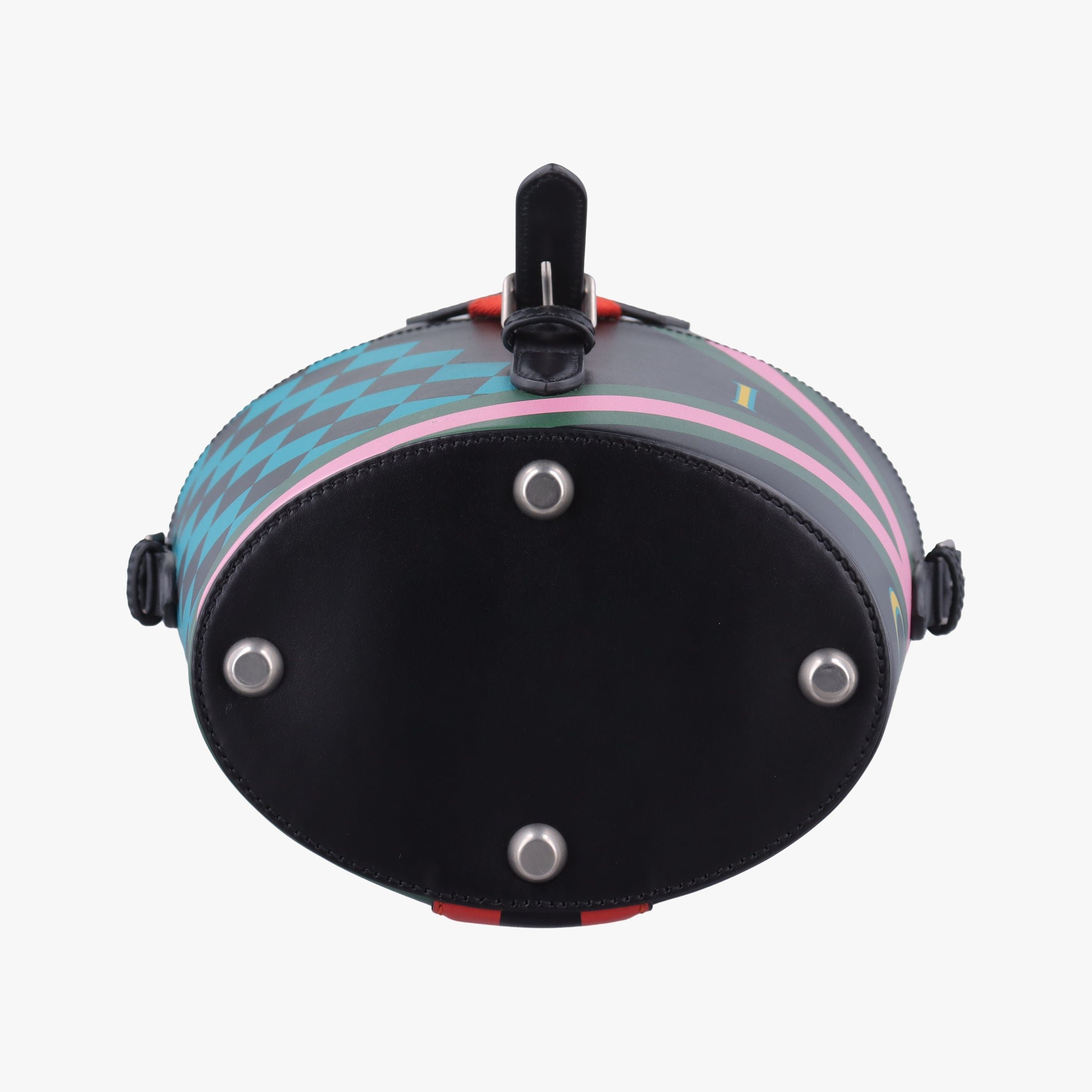 Pre-owned Gucci Printed bucket Black × blue × pink × green Leather 675882 shoulderbag | stylenewstar