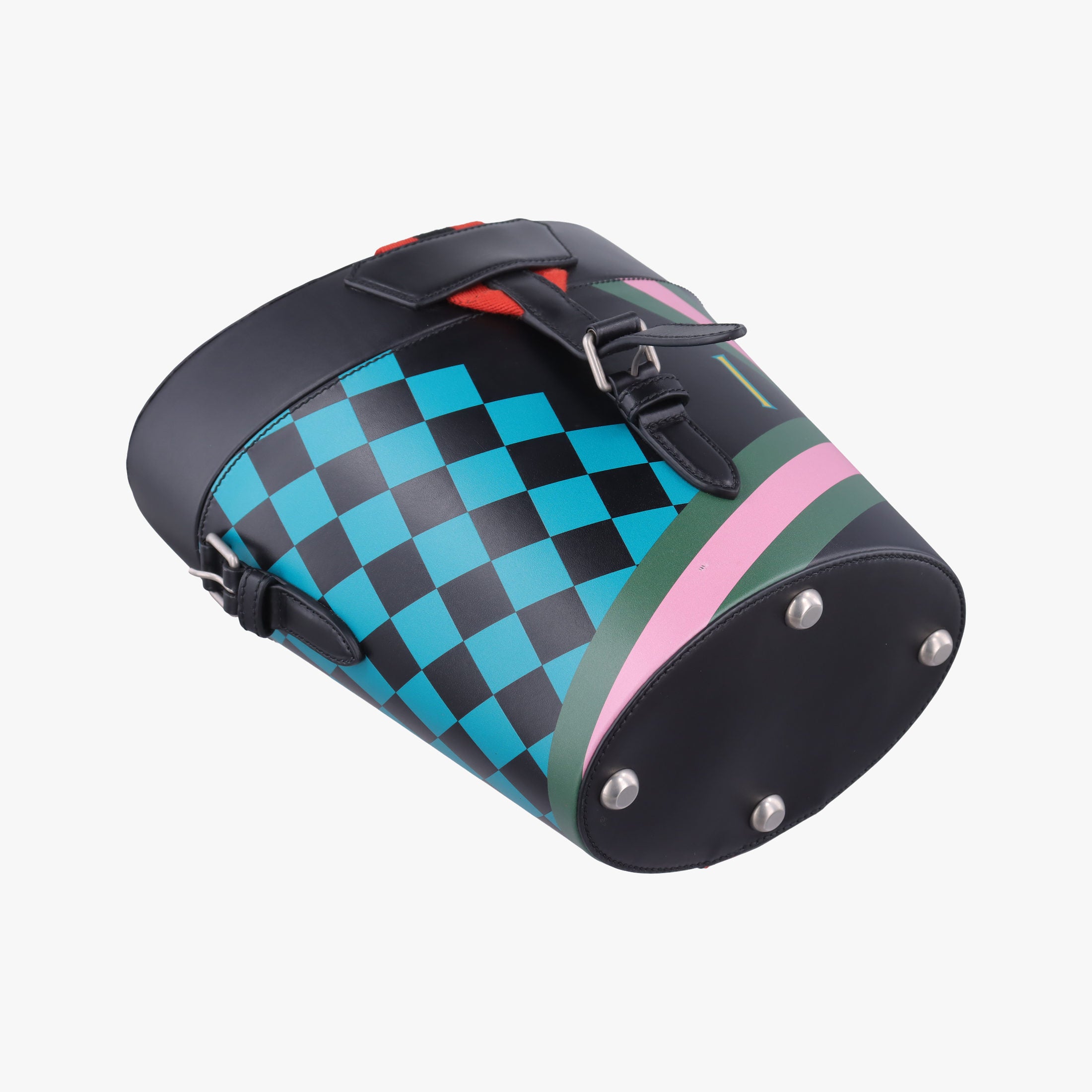 Pre-owned Gucci Printed bucket Black × blue × pink × green Leather 675882 shoulderbag | stylenewstar