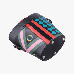 Pre-owned Gucci Printed bucket Black × blue × pink × green Leather 675882 shoulderbag | stylenewstar