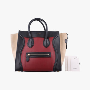 Pre-owned Celine Luggage Mini Shopper Beige×Bordeaux×Black Suede × leather  handbag | stylenewstar