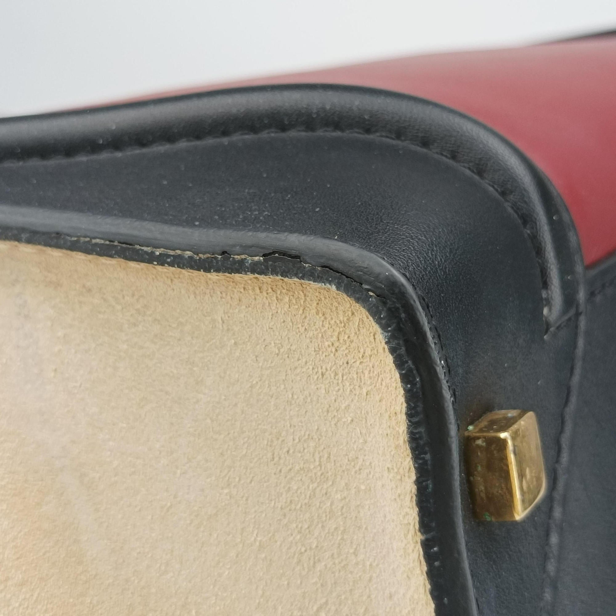 Pre-owned Celine Luggage Mini Shopper Beige×Bordeaux×Black Suede × leather  handbag | stylenewstar