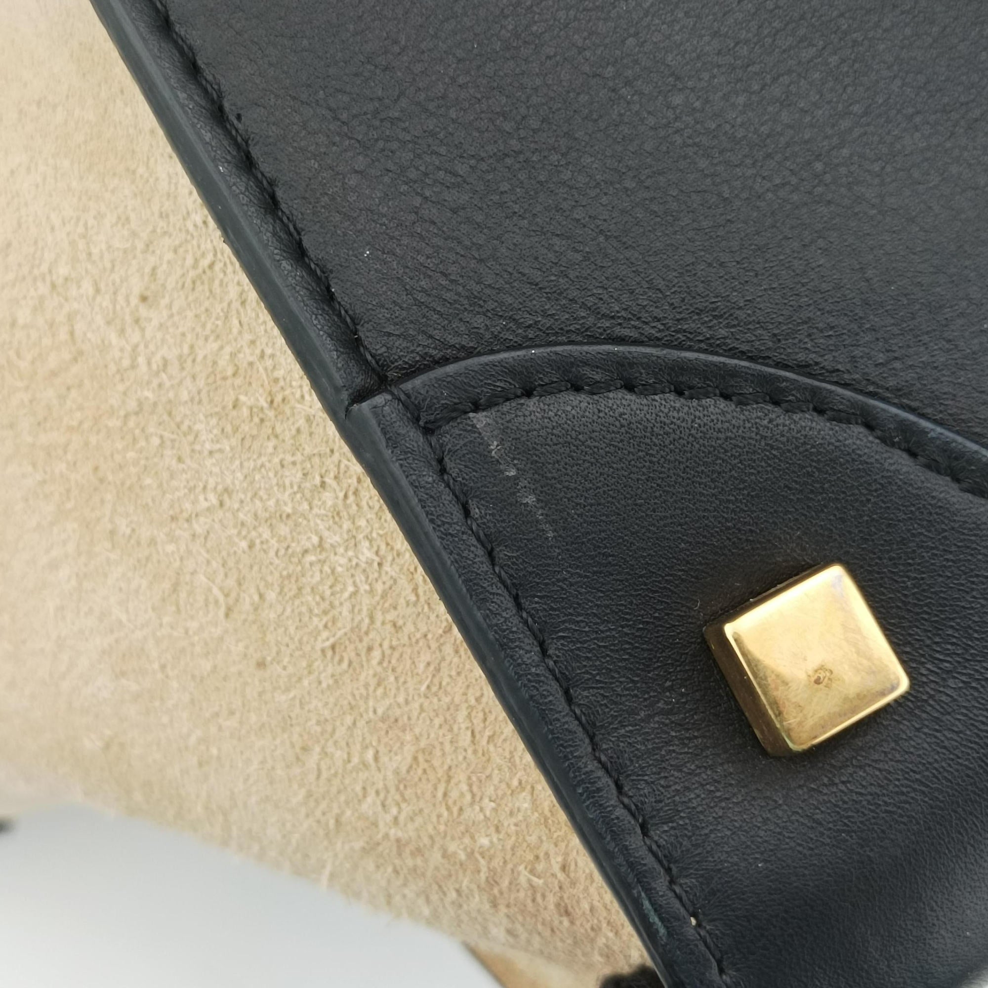 Pre-owned Celine Luggage Mini Shopper Beige×Bordeaux×Black Suede × leather  handbag | stylenewstar