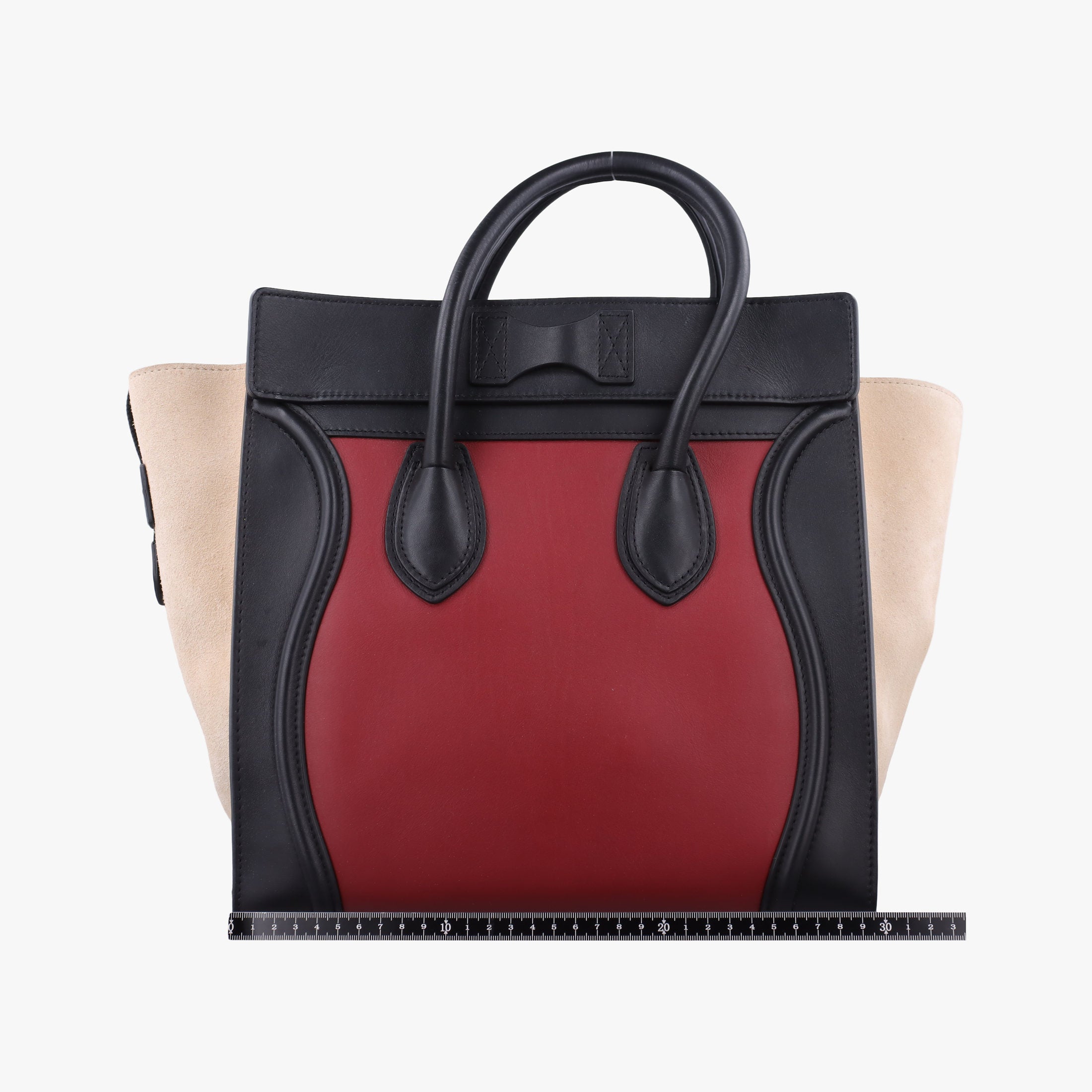 Pre-owned Celine Luggage Mini Shopper Beige×Bordeaux×Black Suede × leather  handbag | stylenewstar