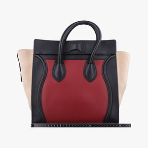 Pre-owned Celine Luggage Mini Shopper Beige×Bordeaux×Black Suede × leather  handbag | stylenewstar