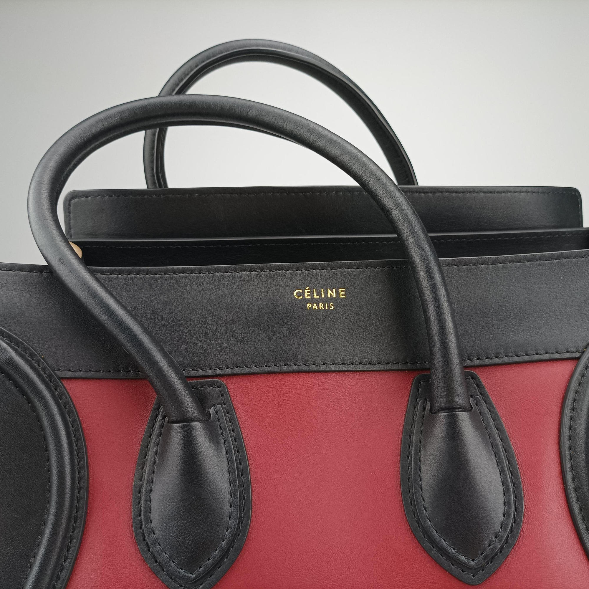 Pre-owned Celine Luggage Mini Shopper Beige×Bordeaux×Black Suede × leather  handbag | stylenewstar