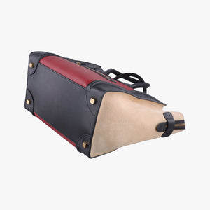 Pre-owned Celine Luggage Mini Shopper Beige×Bordeaux×Black Suede × leather  handbag | stylenewstar