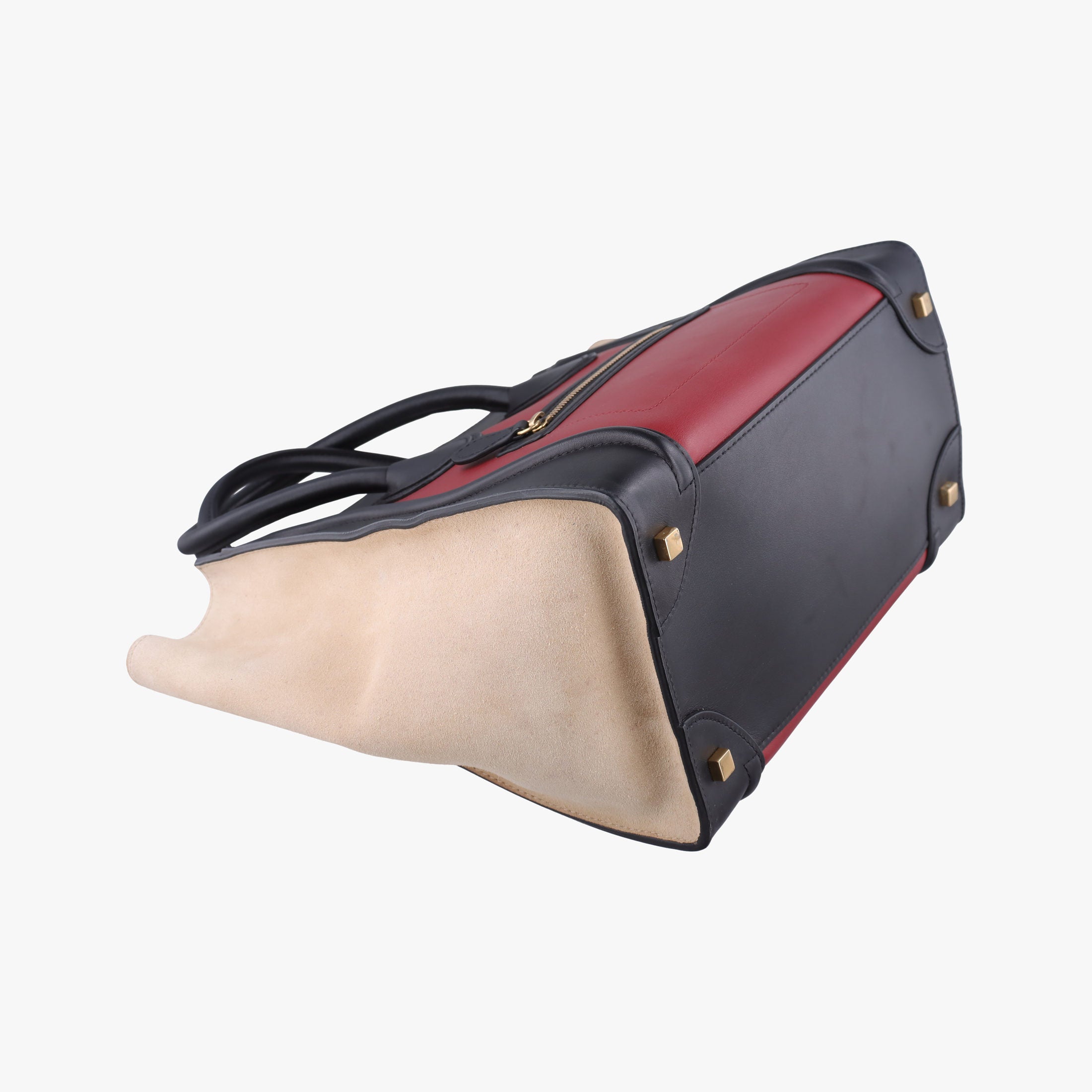 Pre-owned Celine Luggage Mini Shopper Beige×Bordeaux×Black Suede × leather  handbag | stylenewstar
