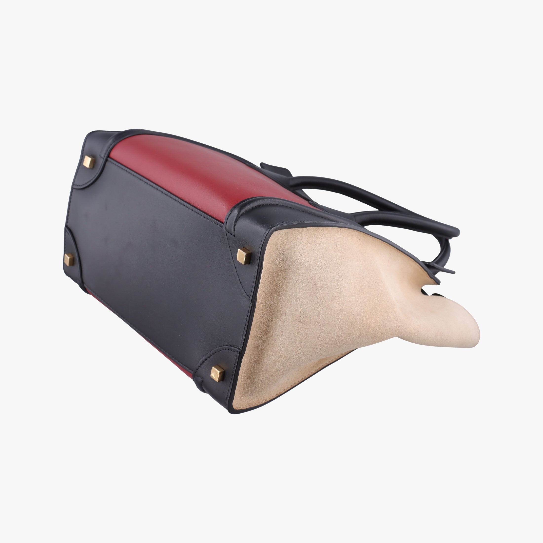 Pre-owned Celine Luggage Mini Shopper Beige×Bordeaux×Black Suede × leather  handbag | stylenewstar