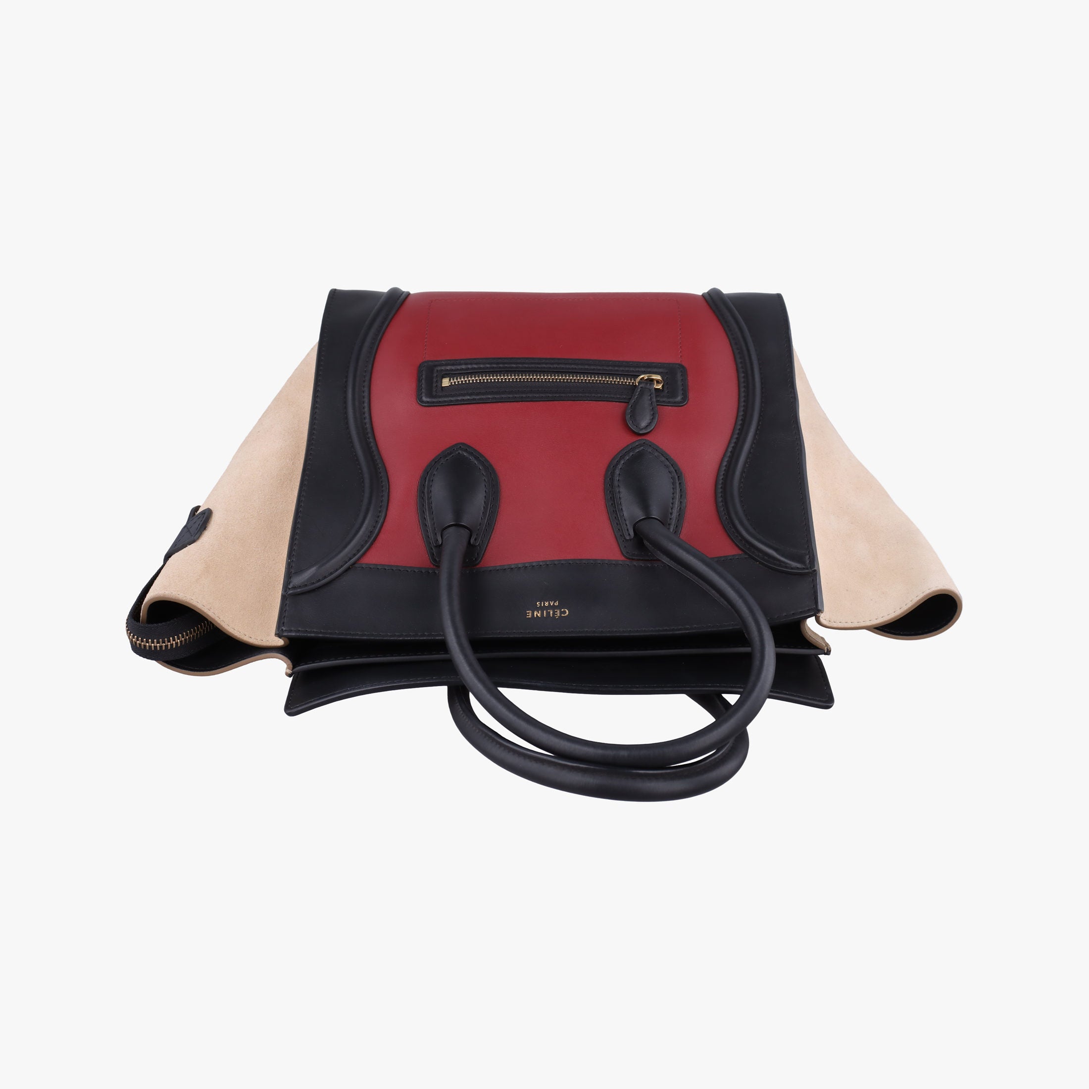 Pre-owned Celine Luggage Mini Shopper Beige×Bordeaux×Black Suede × leather  handbag | stylenewstar