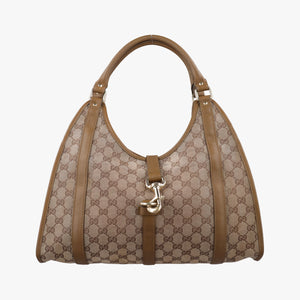 Pre-owned Gucci New Jackie Brown×gBeige canvas×leather 203494 handbag | stylenewstar