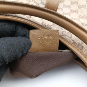 Pre-owned Gucci New Jackie Brown×gBeige canvas×leather 203494 handbag | stylenewstar