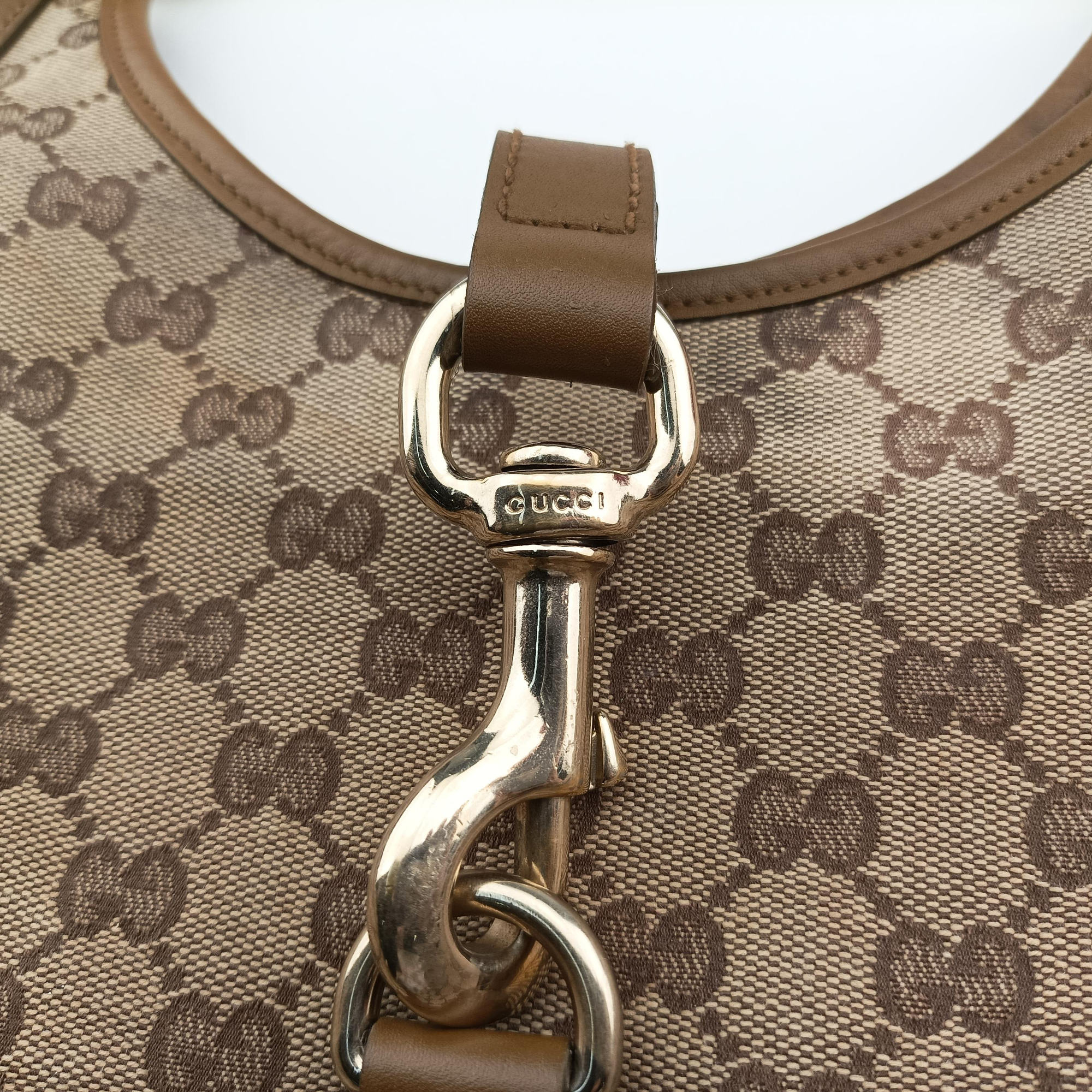 Pre-owned Gucci New Jackie Brown×gBeige canvas×leather 203494 handbag | stylenewstar