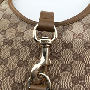 Pre-owned Gucci New Jackie Brown×gBeige canvas×leather 203494 handbag | stylenewstar