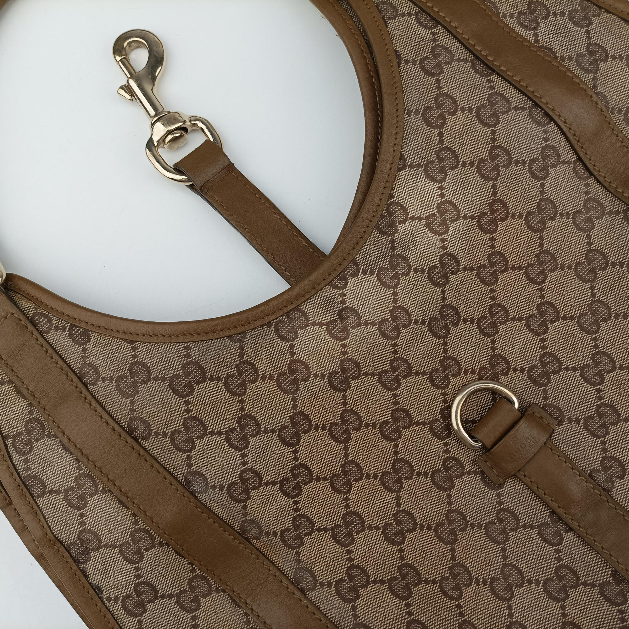 Pre-owned Gucci New Jackie Brown×gBeige canvas×leather 203494 handbag | stylenewstar