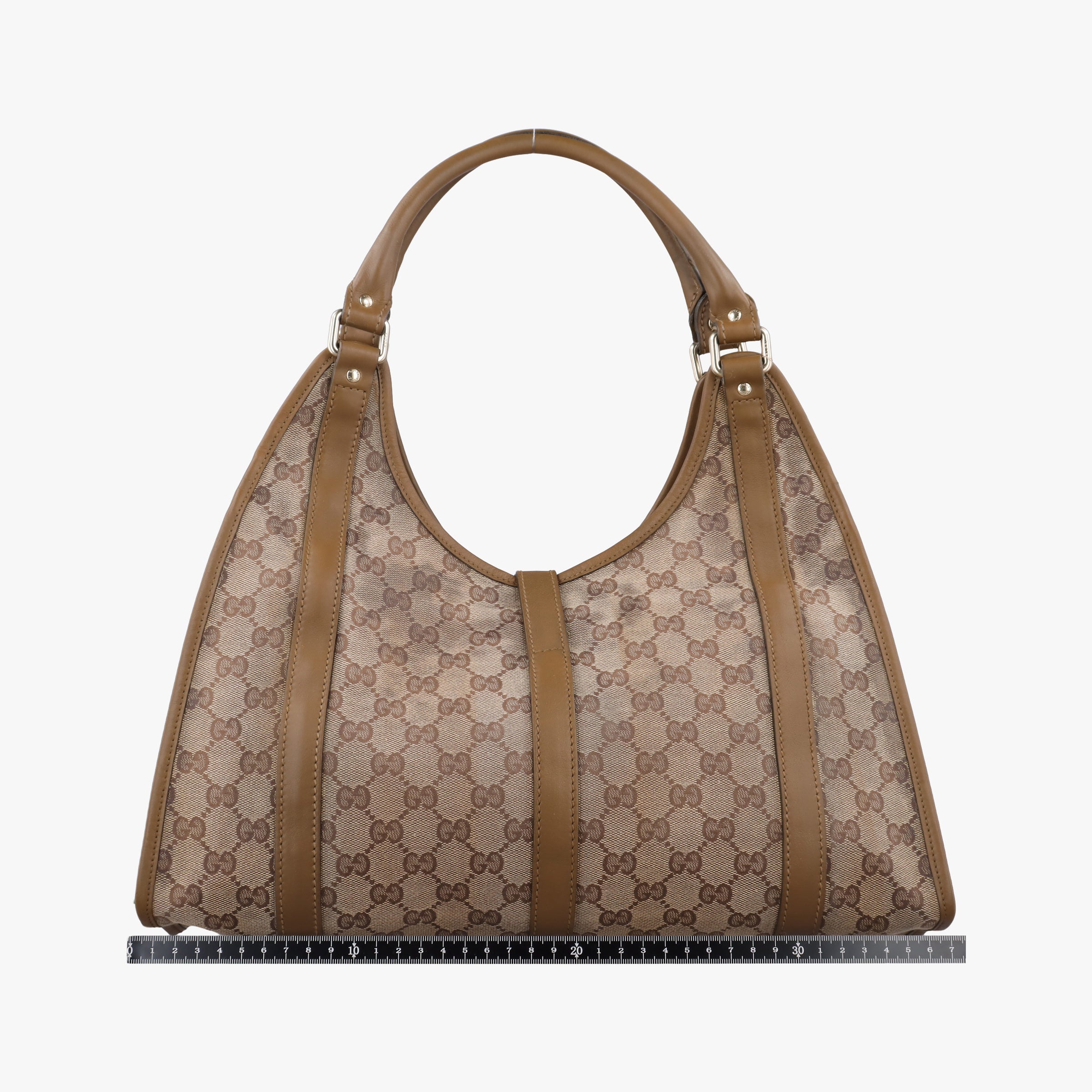 Pre-owned Gucci New Jackie Brown×gBeige canvas×leather 203494 handbag | stylenewstar