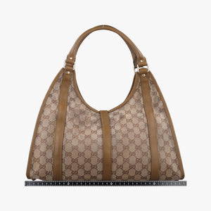 Pre-owned Gucci New Jackie Brown×gBeige canvas×leather 203494 handbag | stylenewstar
