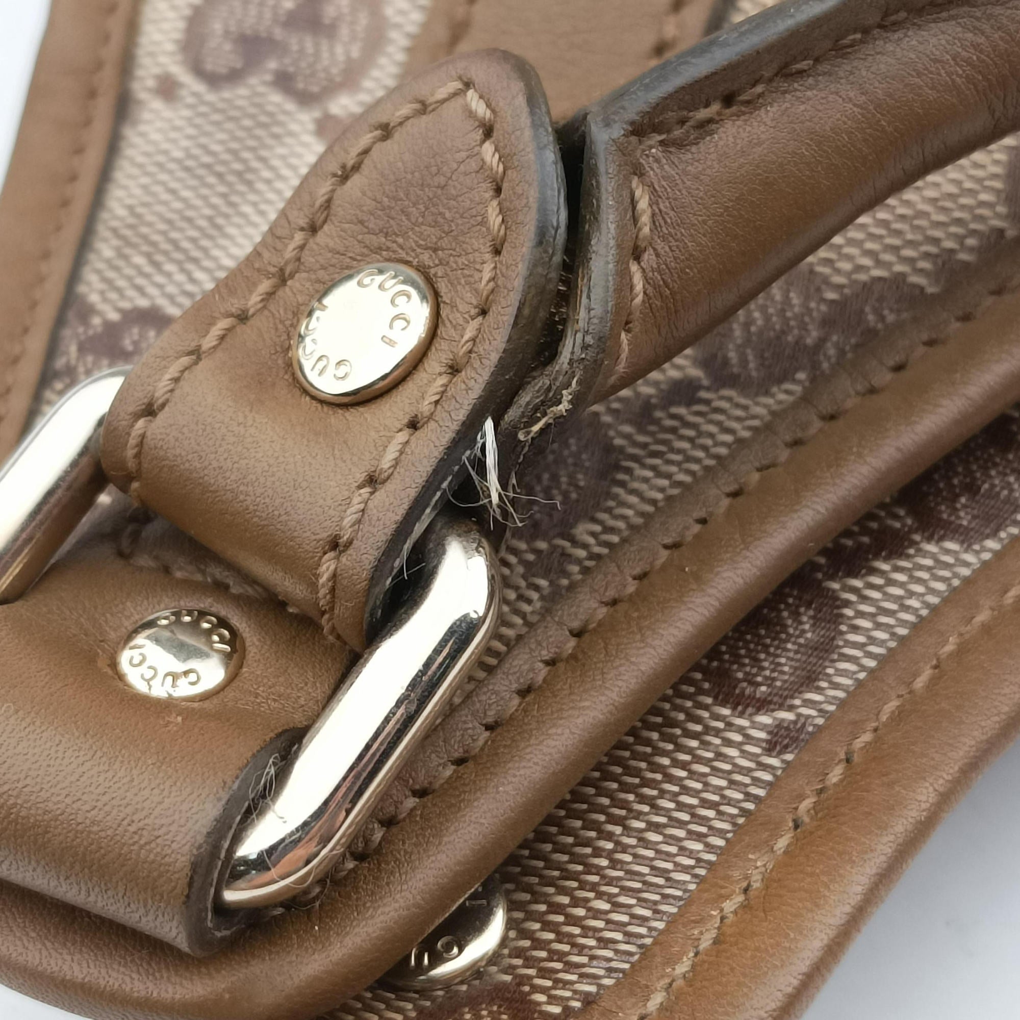 Pre-owned Gucci New Jackie Brown×gBeige canvas×leather 203494 handbag | stylenewstar