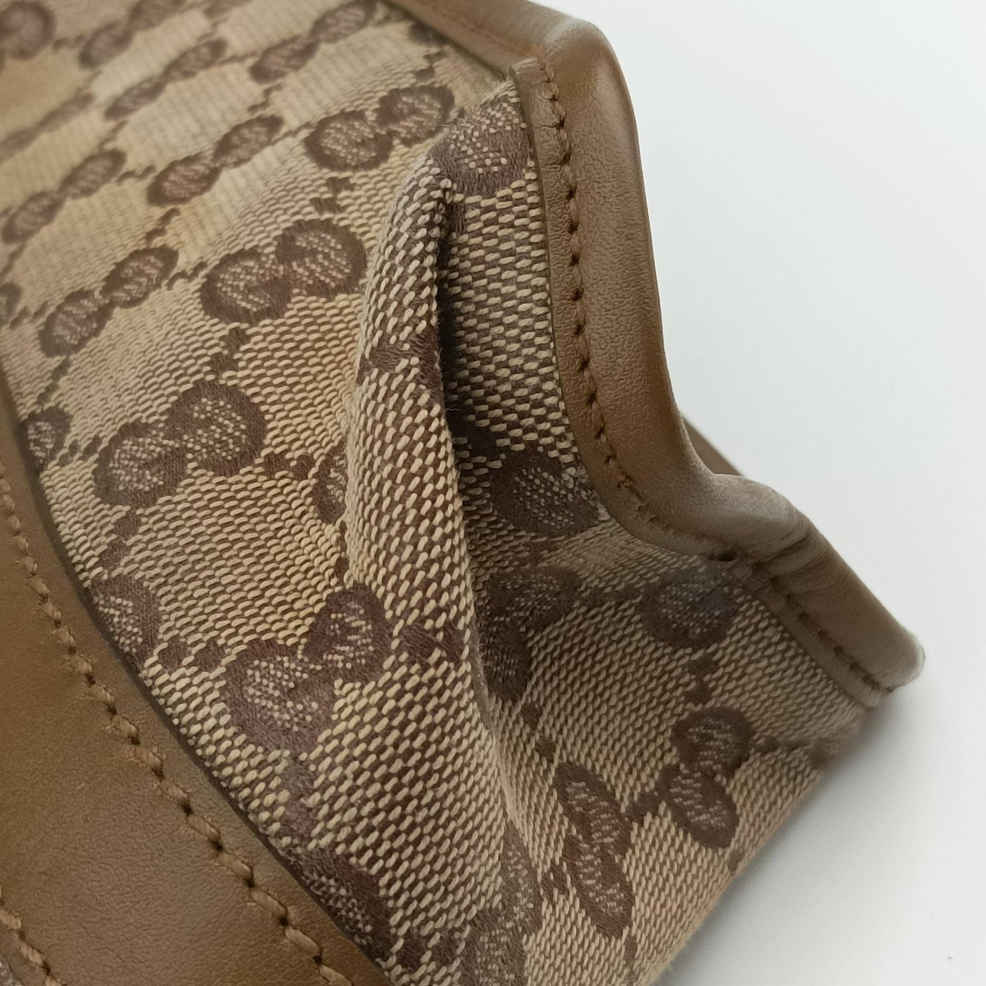 Pre-owned Gucci New Jackie Brown×gBeige canvas×leather 203494 handbag | stylenewstar