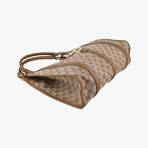 Pre-owned Gucci New Jackie Brown×gBeige canvas×leather 203494 handbag | stylenewstar