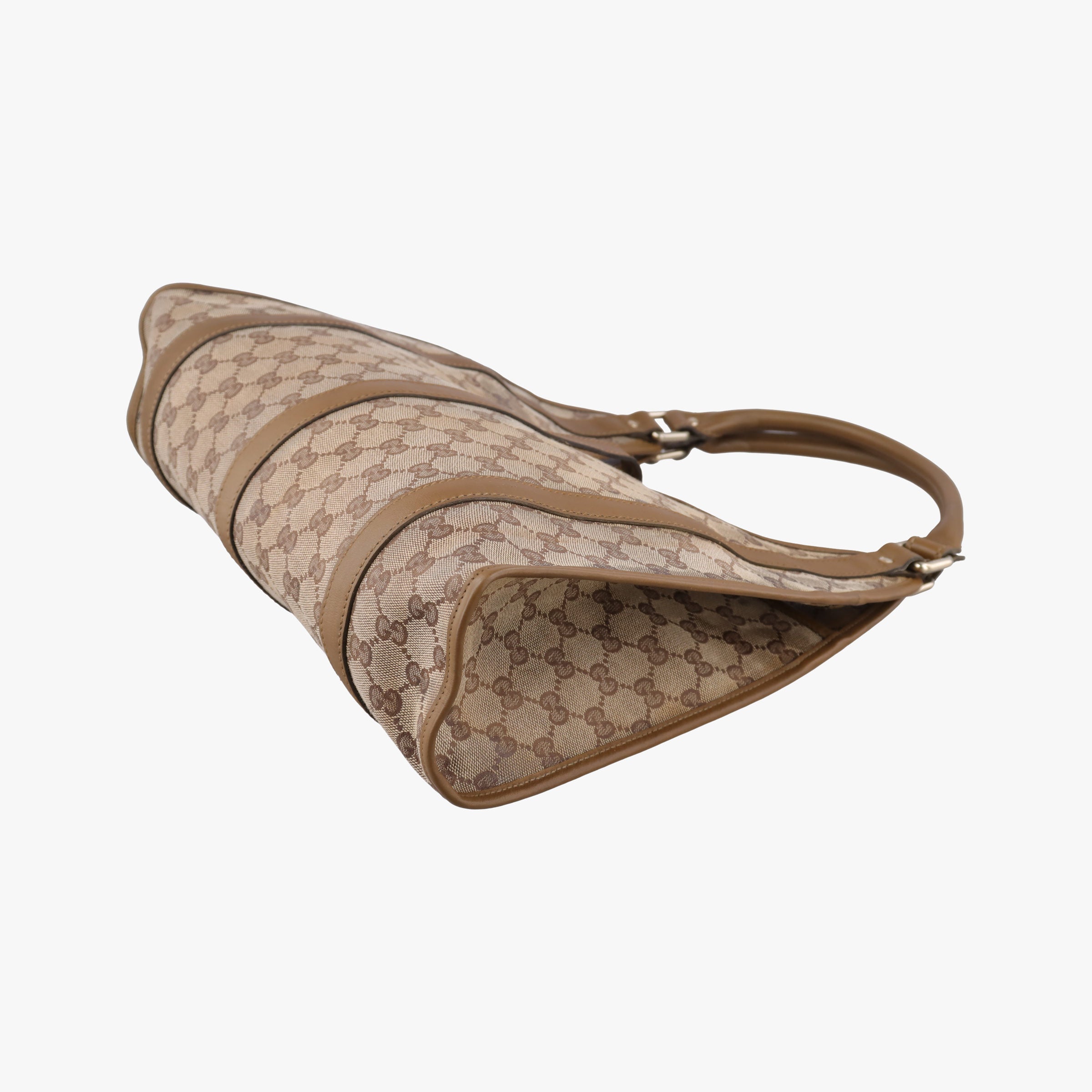 Pre-owned Gucci New Jackie Brown×gBeige canvas×leather 203494 handbag | stylenewstar