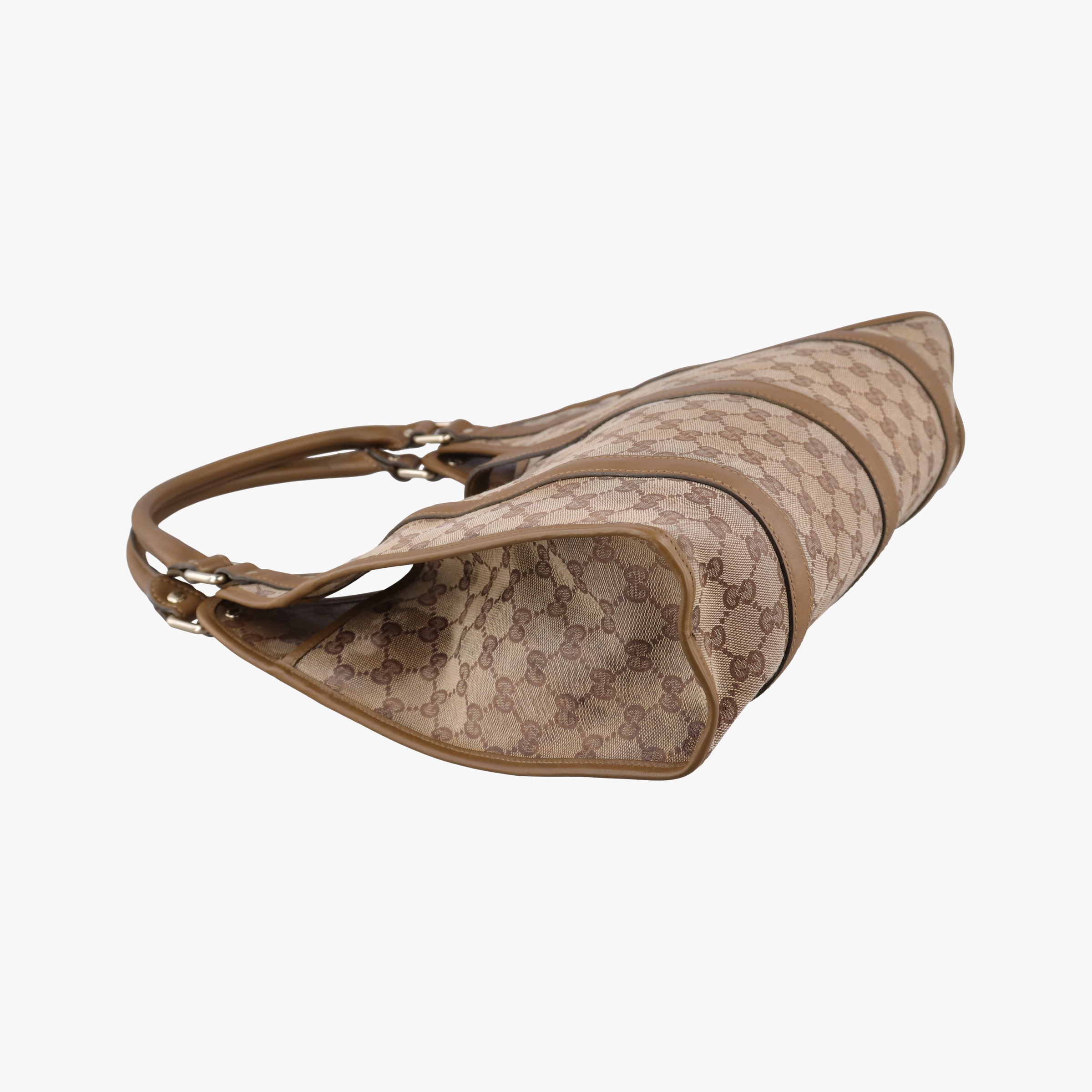 Pre-owned Gucci New Jackie Brown×gBeige canvas×leather 203494 handbag | stylenewstar