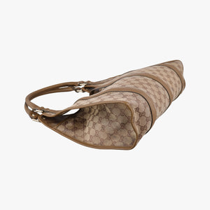 Pre-owned Gucci New Jackie Brown×gBeige canvas×leather 203494 handbag | stylenewstar