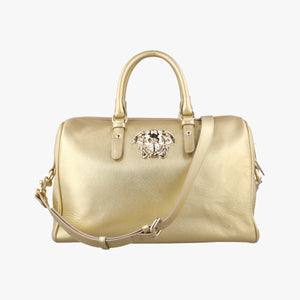 Secondhand VERSACE La Medusa Palazzo bowling Golden Leather  shoulderbag | stylenewstar