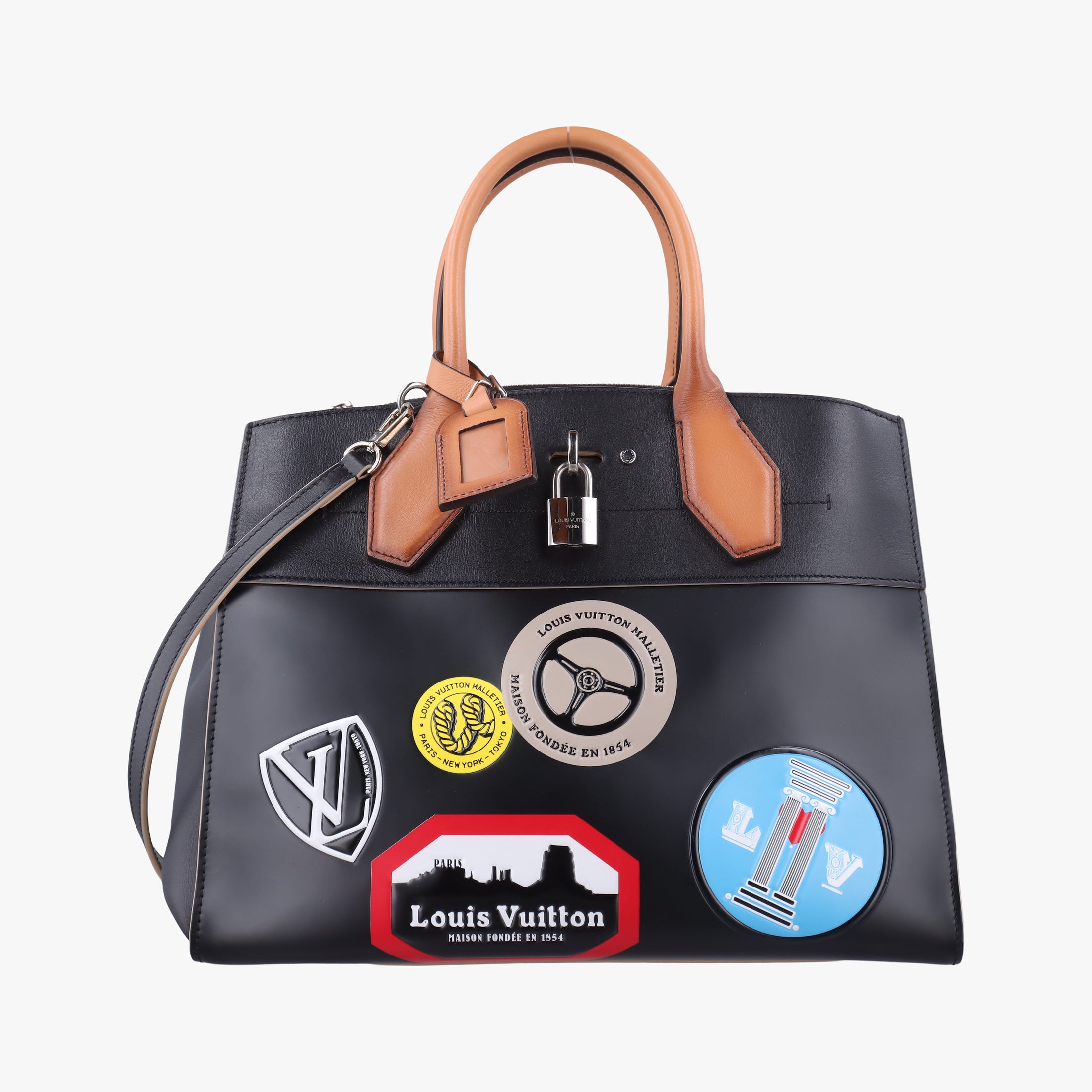 Pre-owned Louis Vuitton World Tour City Steamer MM  Black×multicolor Leather M43080 shoulderbag | stylenewstar