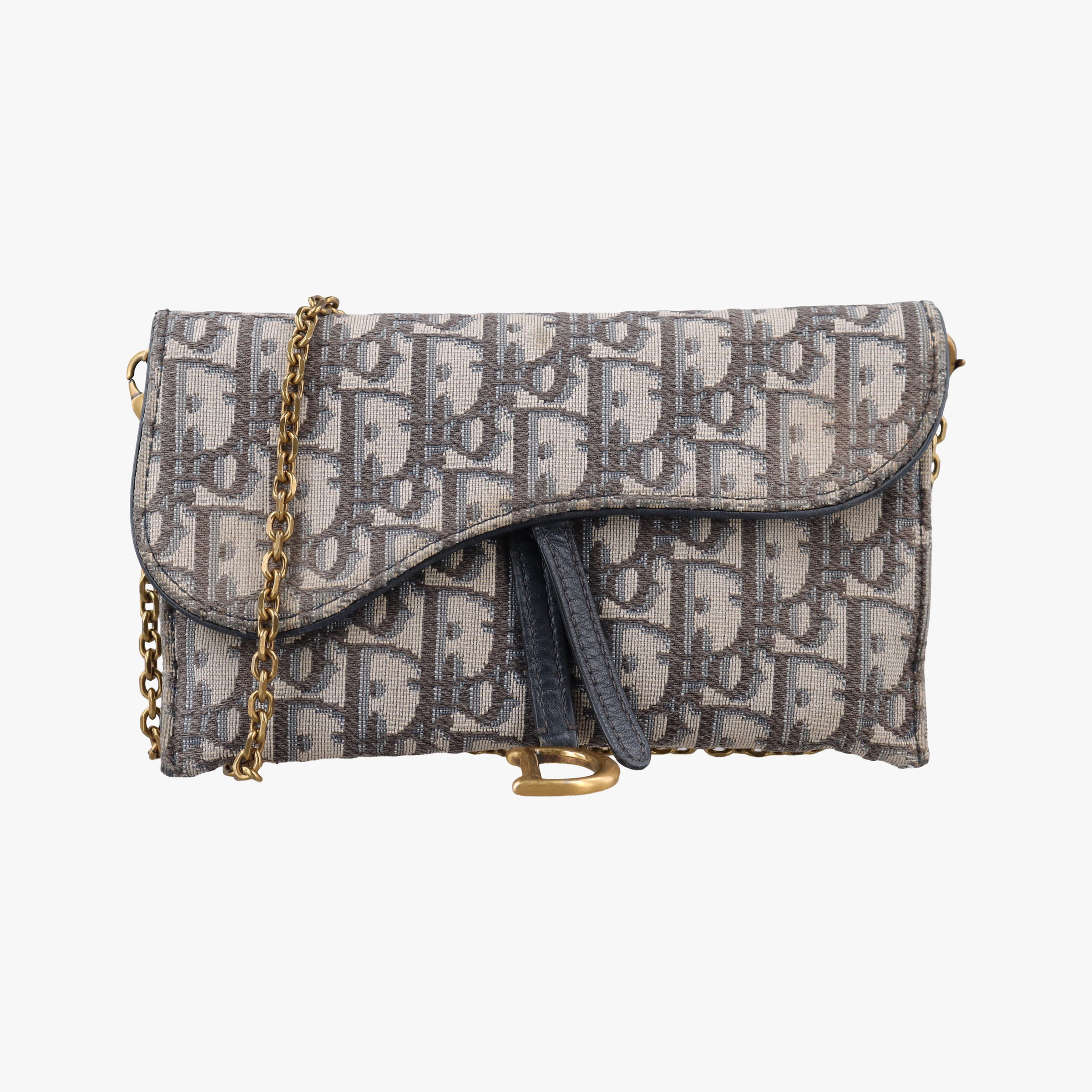 Pre-owned Christian Dior Saddle Navy×Gray jacquard  shoulderbag | stylenewstar
