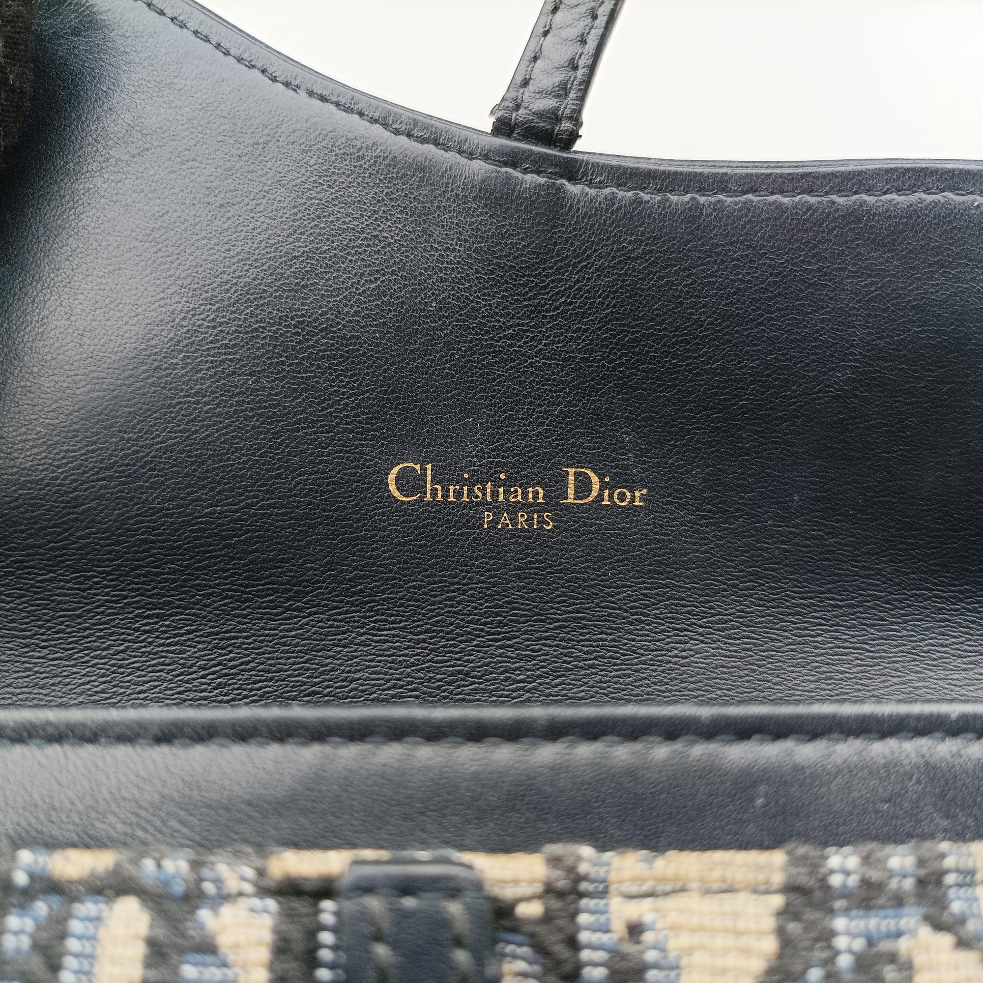 Pre-owned Christian Dior Saddle Navy×Gray jacquard  shoulderbag | stylenewstar