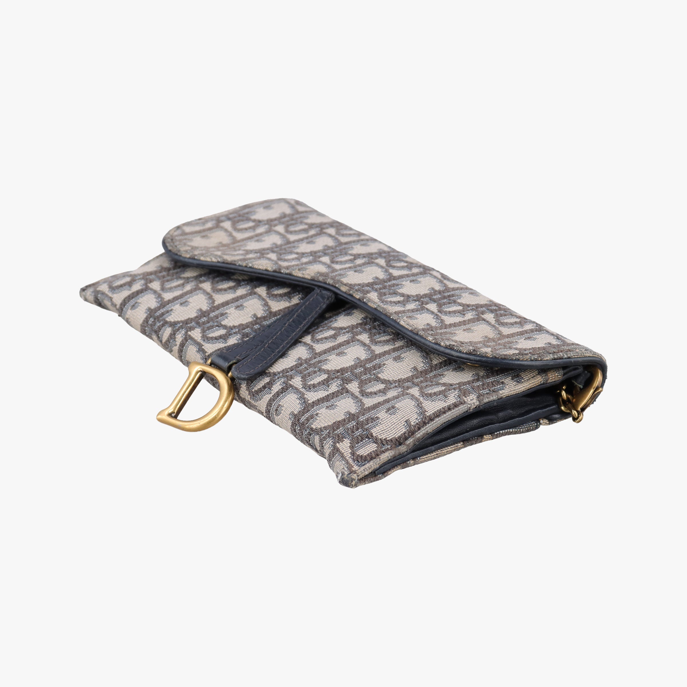 Pre-owned Christian Dior Saddle Navy×Gray jacquard  shoulderbag | stylenewstar
