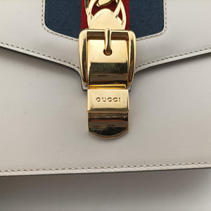 Pre-owned Gucci Sylvie Ivory×navy×red Leather 421882 shoulderbag | stylenewstar