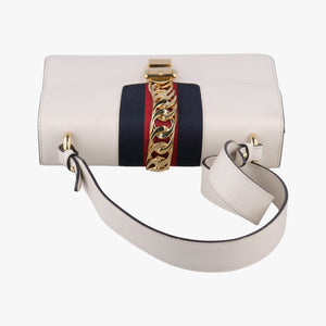 Pre-owned Gucci Sylvie Ivory×navy×red Leather 421882 shoulderbag | stylenewstar