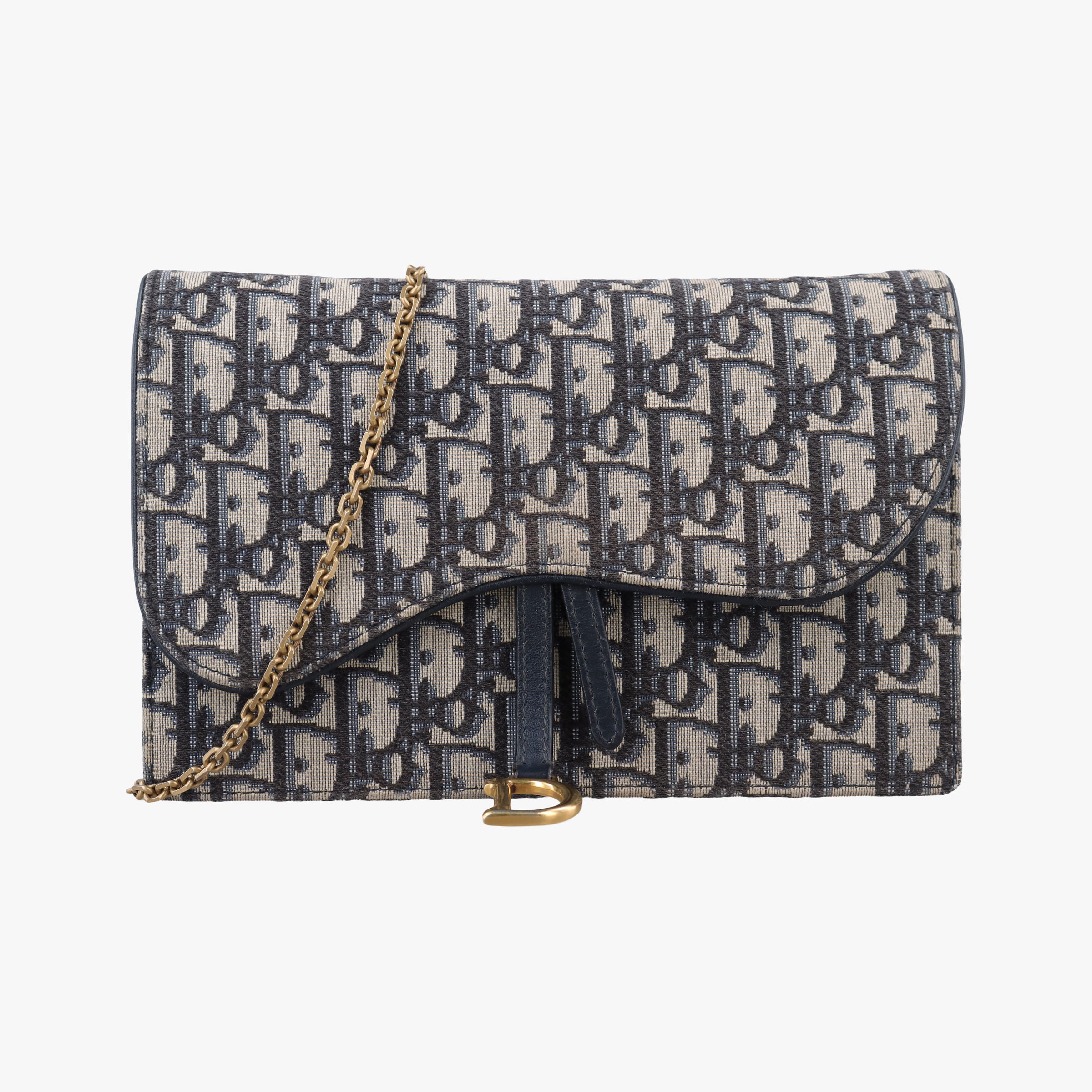Pre-owned Christian Dior Saddle Navy×Gray jacquard  shoulderbag | stylenewstar