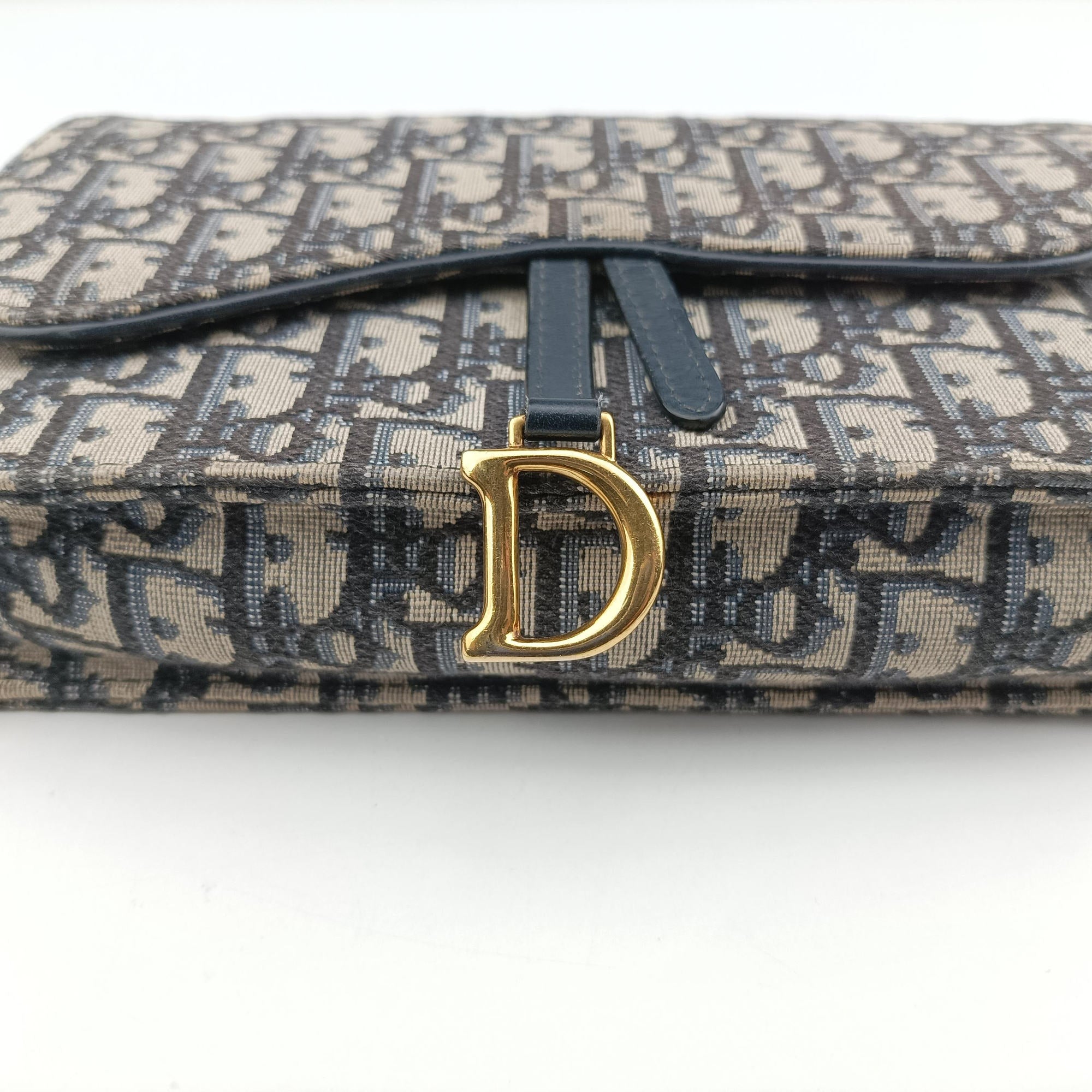 Pre-owned Christian Dior Saddle Navy×Gray jacquard  shoulderbag | stylenewstar