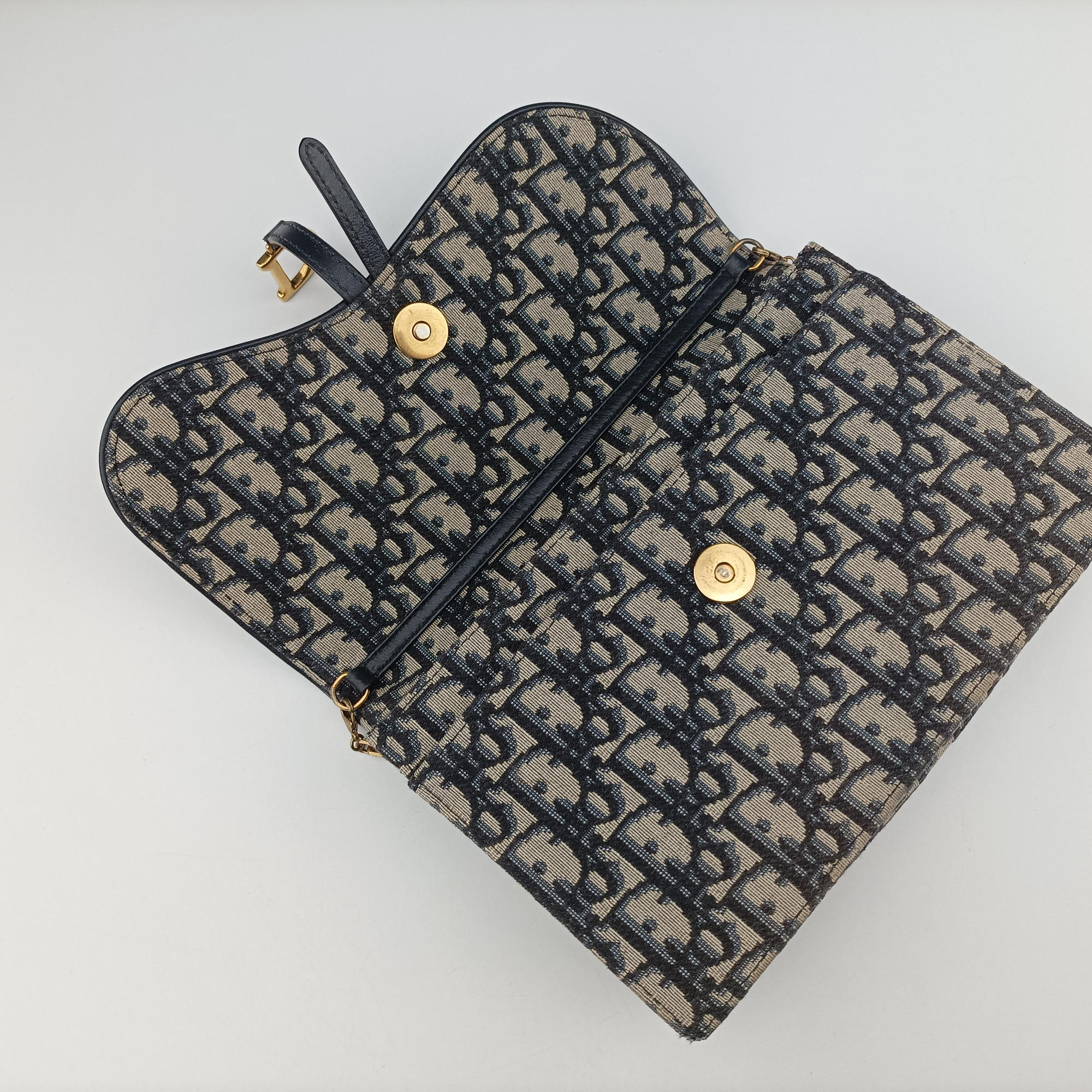 Pre-owned Christian Dior Saddle Navy×Gray jacquard  shoulderbag | stylenewstar