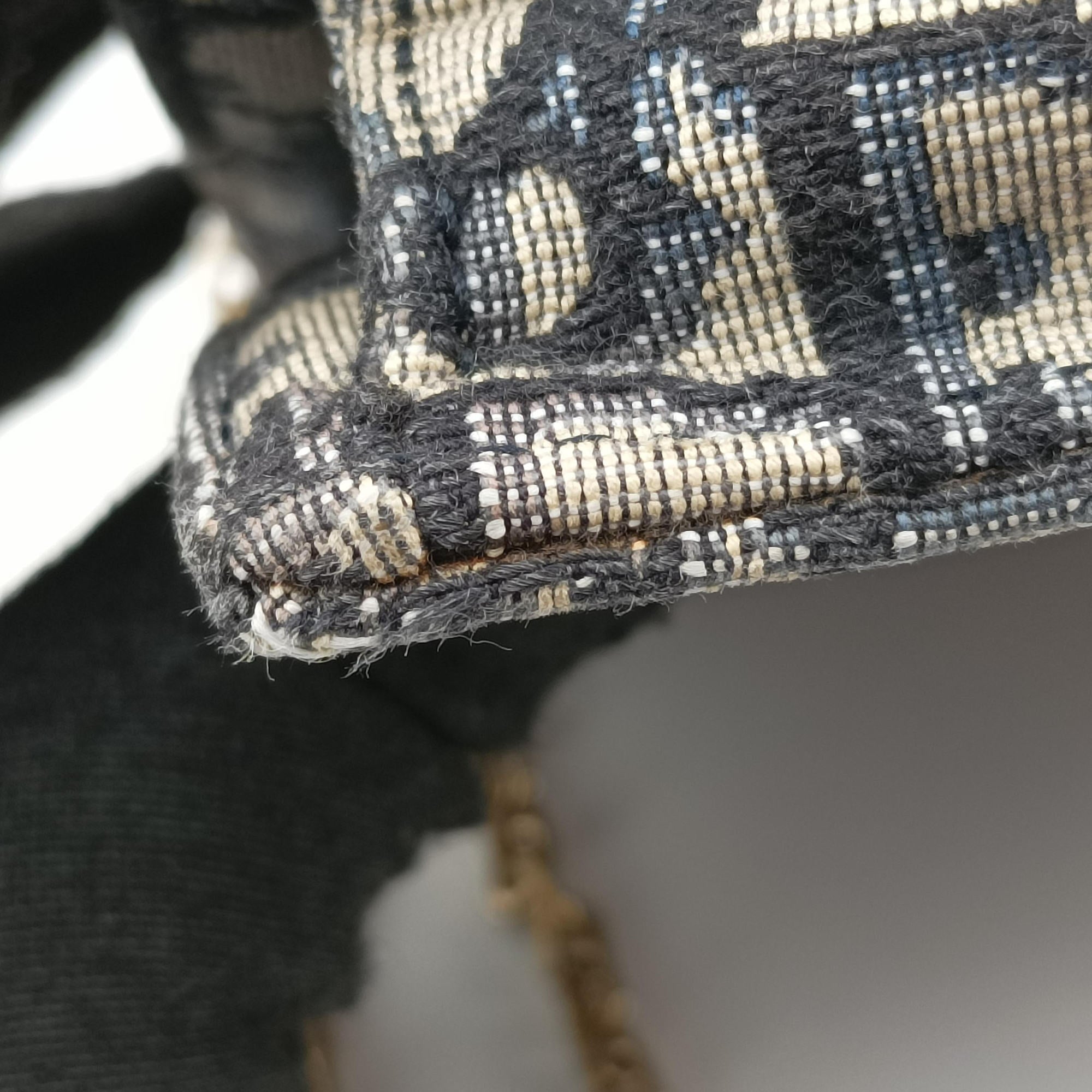 Pre-owned Christian Dior Saddle Navy×Gray jacquard  shoulderbag | stylenewstar