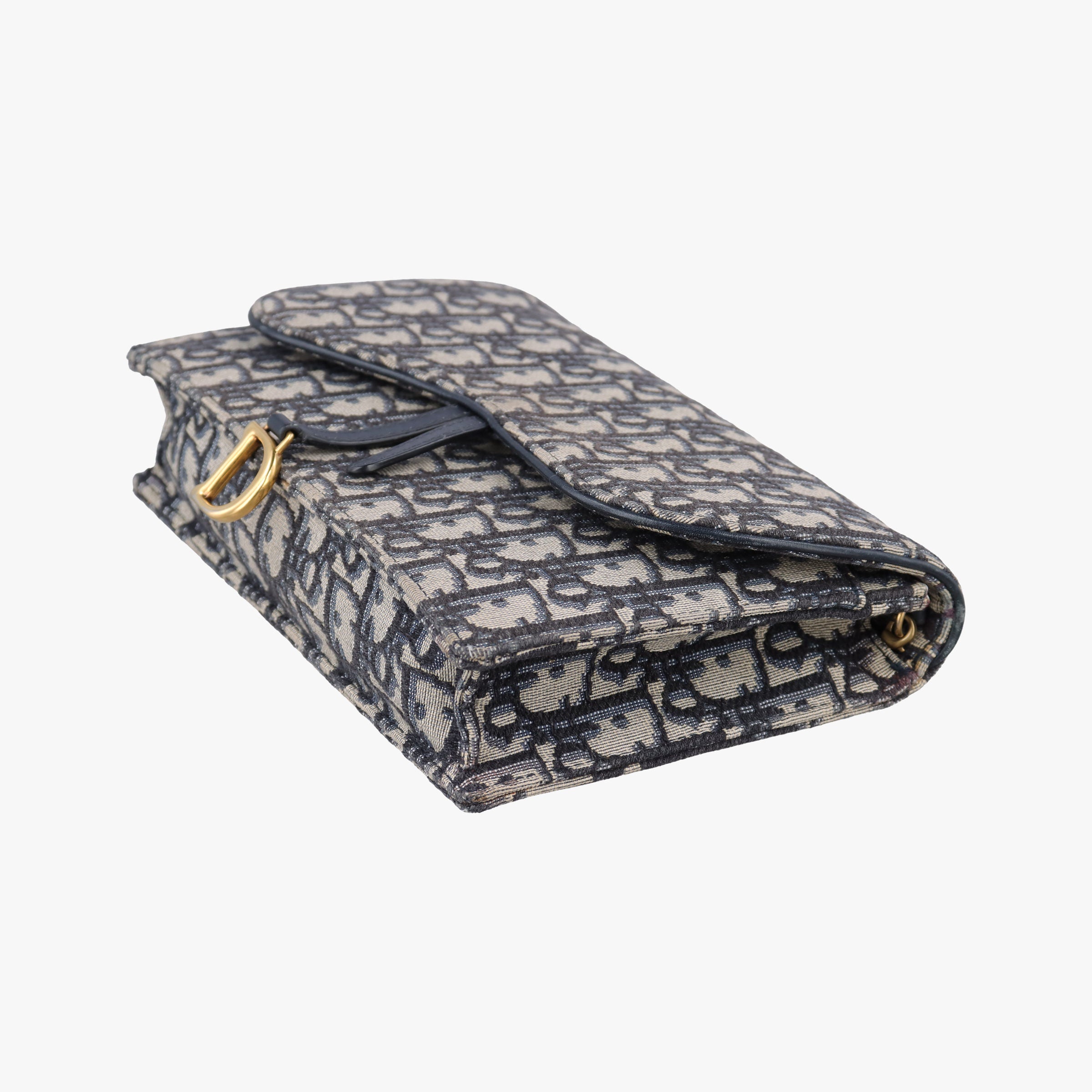Pre-owned Christian Dior Saddle Navy×Gray jacquard  shoulderbag | stylenewstar