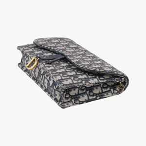 Pre-owned Christian Dior Saddle Navy×Gray jacquard  shoulderbag | stylenewstar