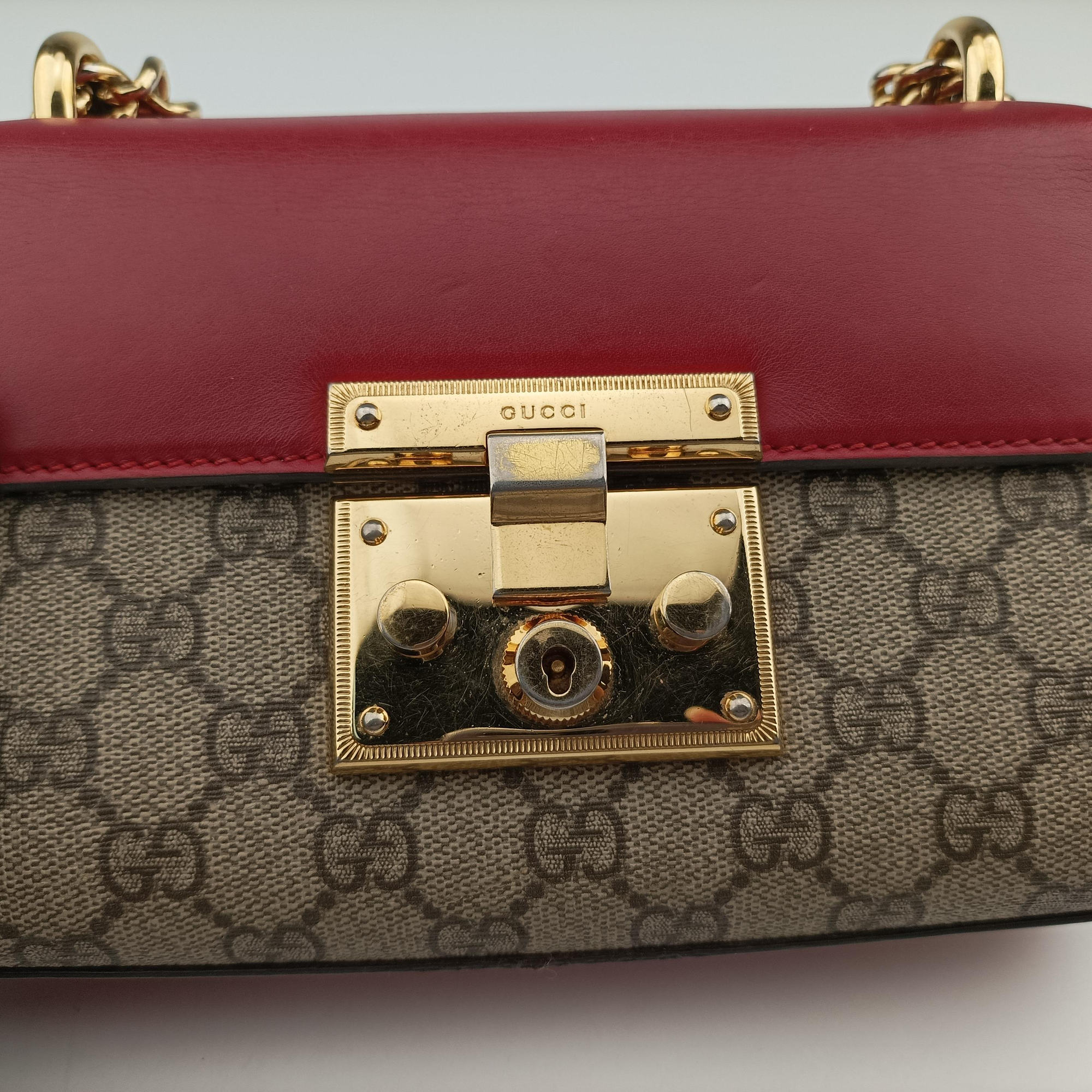 Pre-owned Gucci Padlock Beige×red×pink PVC coated canvas×leather 409487 shoulderbag | stylenewstar
