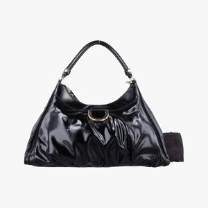 Pre-owned Gucci Abbey D-ring Hobo Black Patent 189833 handbag | stylenewstar
