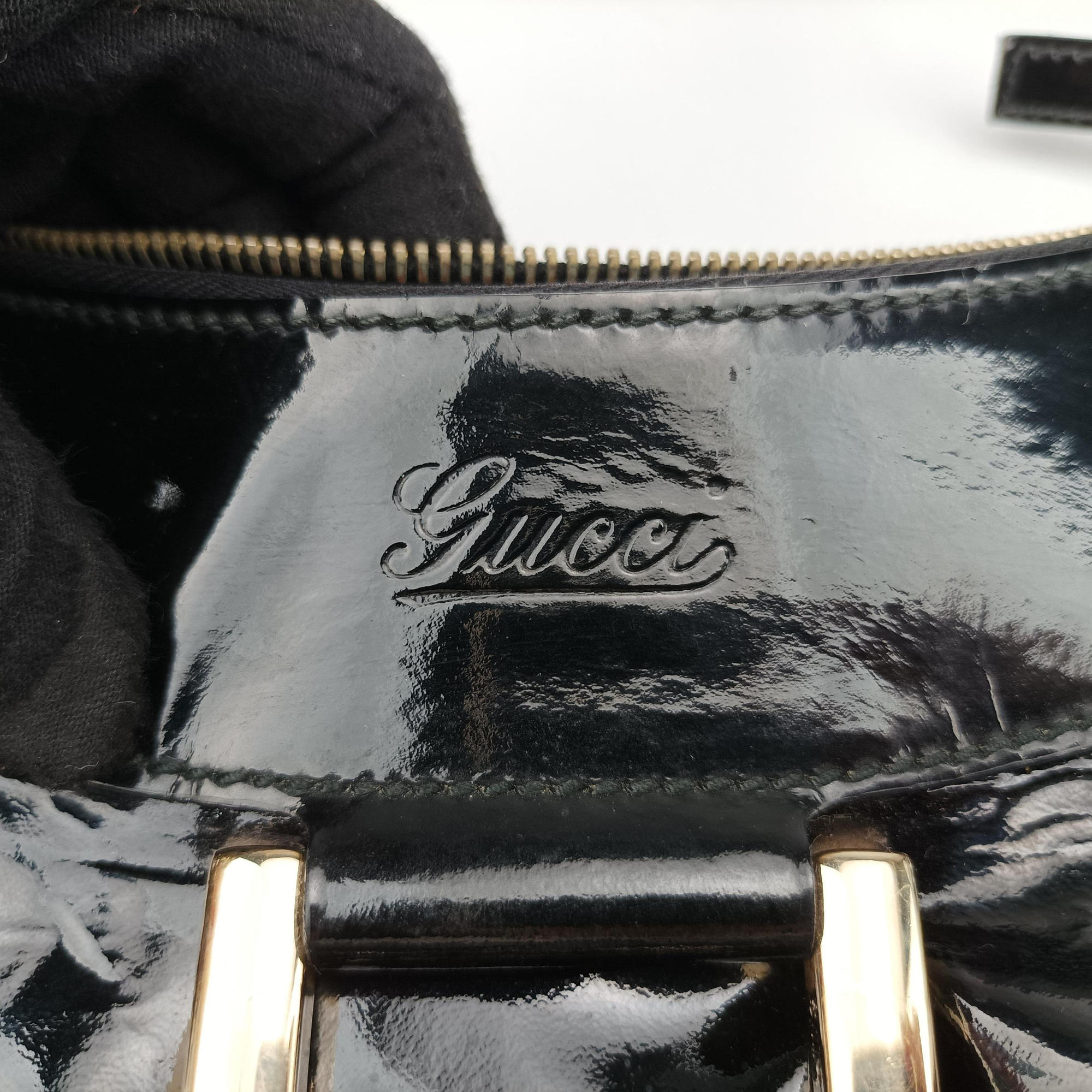 Pre-owned Gucci Abbey D-ring Hobo Black Patent 189833 handbag | stylenewstar